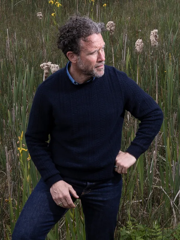 Cashmere Light Herringbone Crew Neck made by Inis Meain