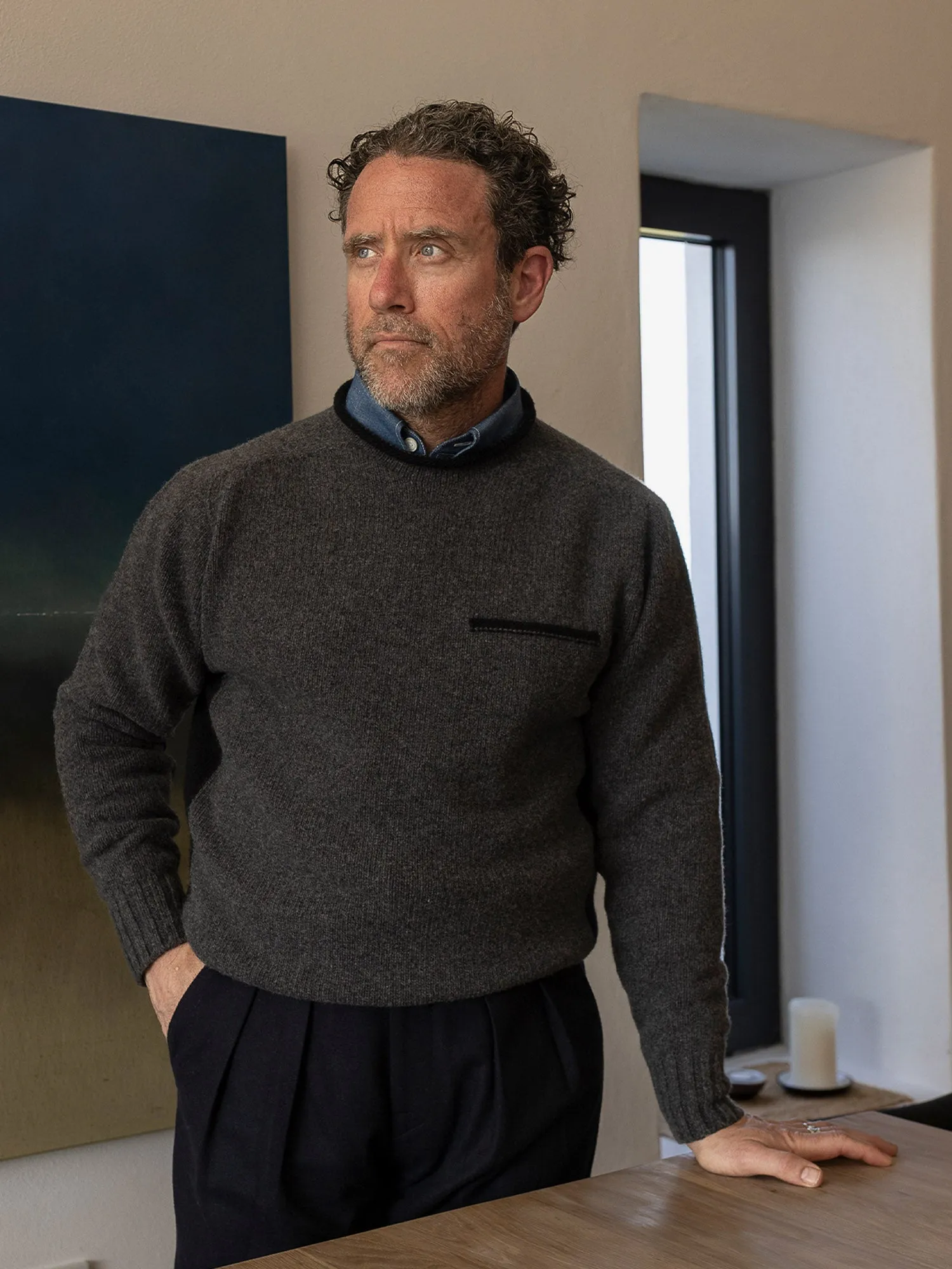 Lambswool Pocket Contrast Sweater sold by Inis Meain product image thumbnail 2