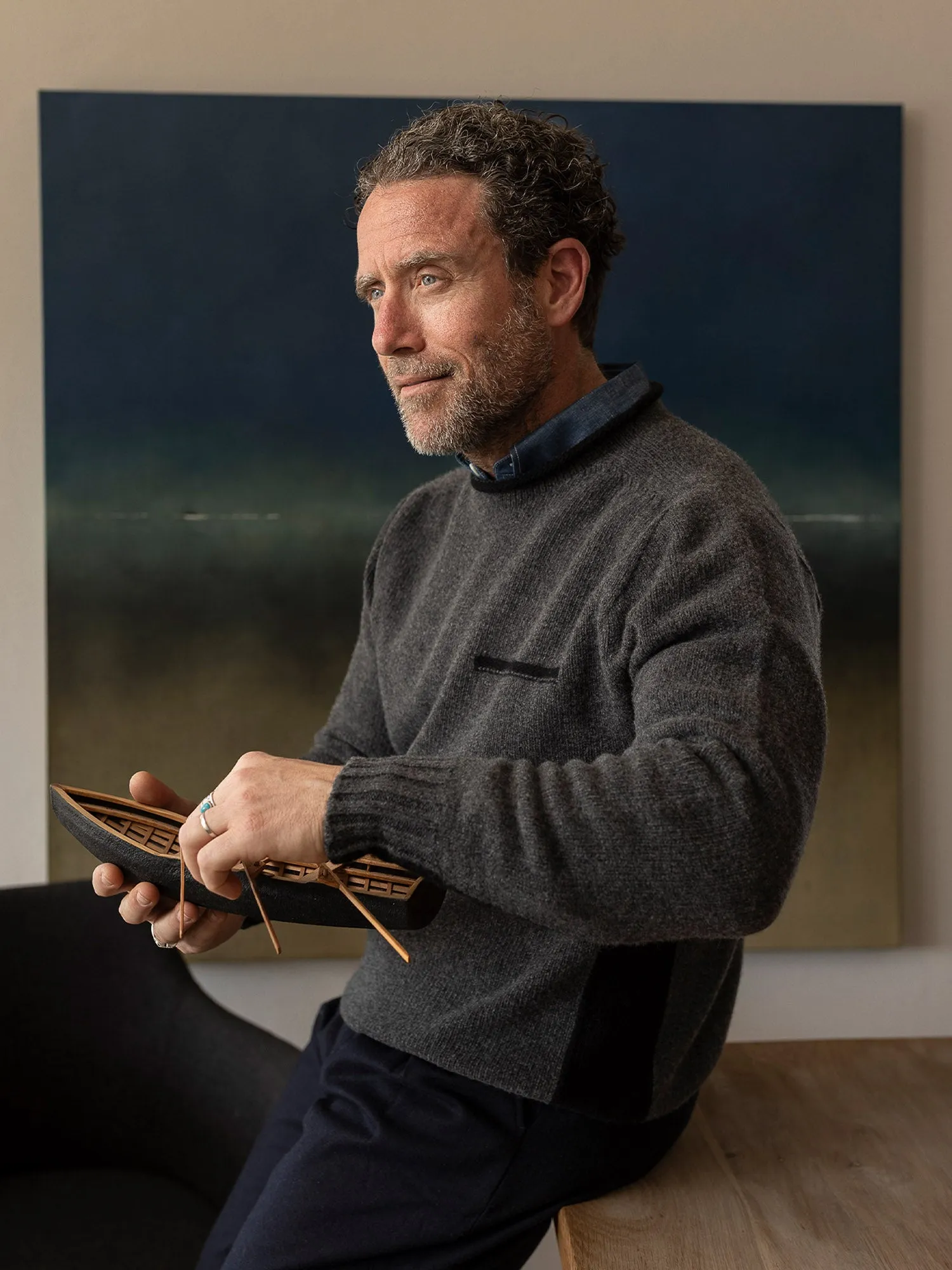 Lambswool Pocket Contrast Sweater sold by Inis Meain product image thumbnail 3
