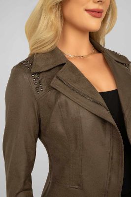 Studded Shoulder Moto Jacket sold by Bellissima