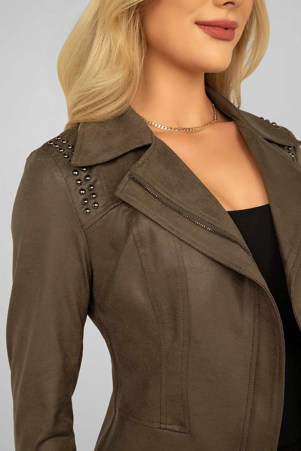 Studded Shoulder Moto Jacket sold by Bellissima