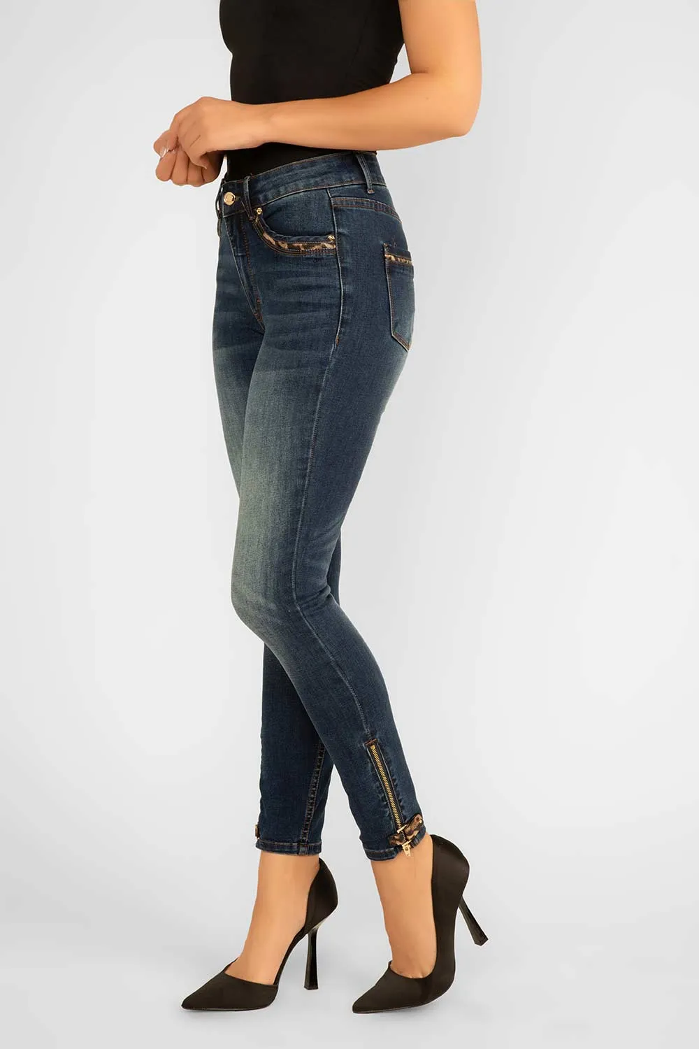 Leopard Print Trim Jeans sold by Bellissima