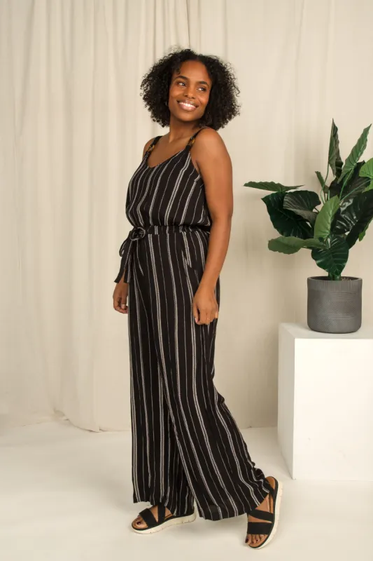 Black & White Striped Jumpsuit sold by Bellissima
