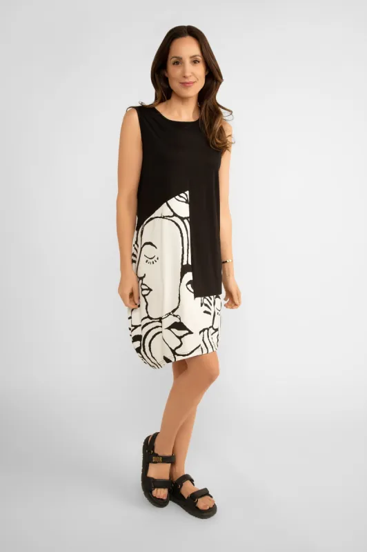 Sleeveless Black & White Split Print Dress sold by Bellissima