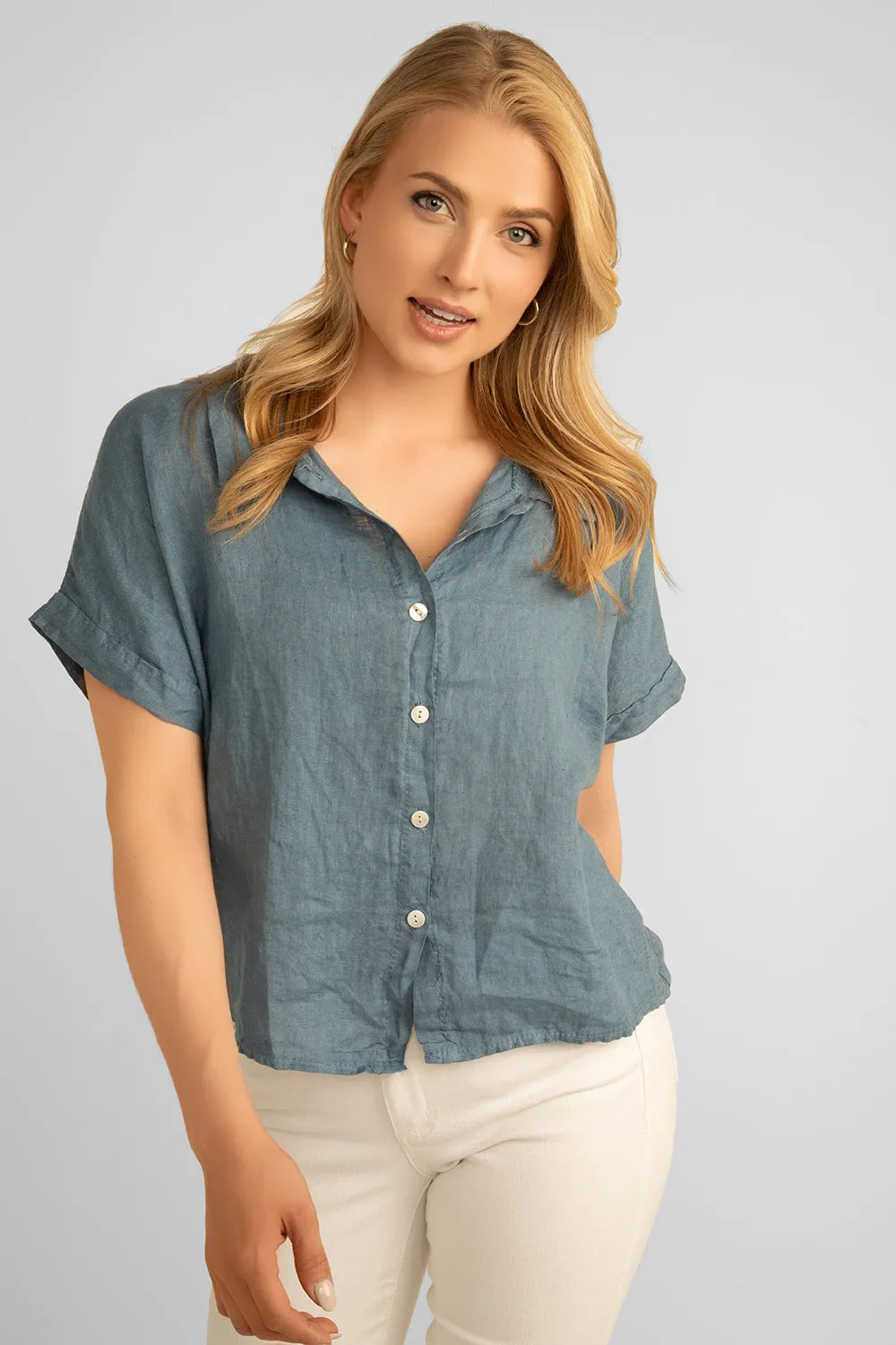Short Sleeve Button Up Linen Shirt sold by Bellissima product image thumbnail 2