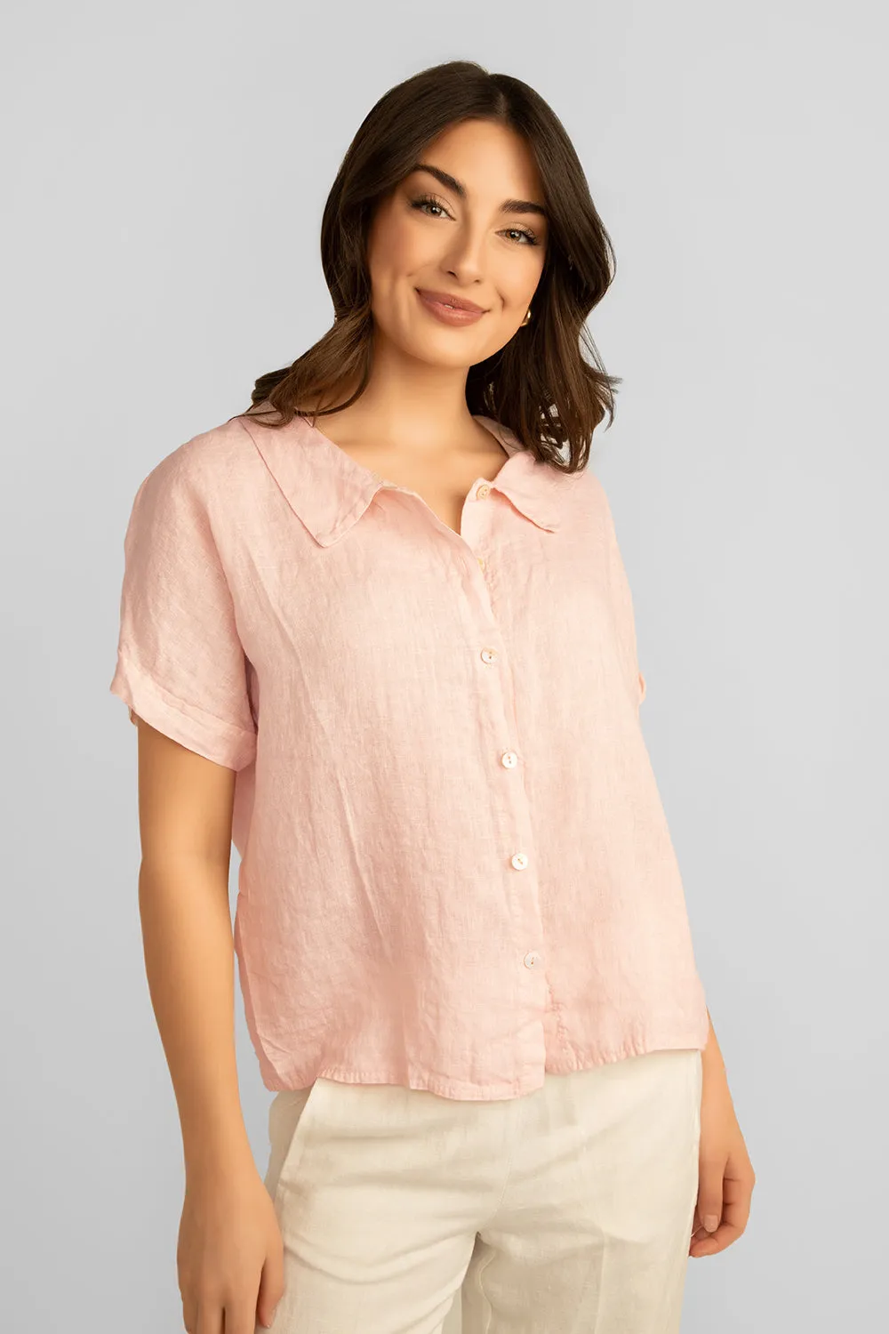 Short Sleeve Button Up Linen Shirt sold by Bellissima product image thumbnail 3