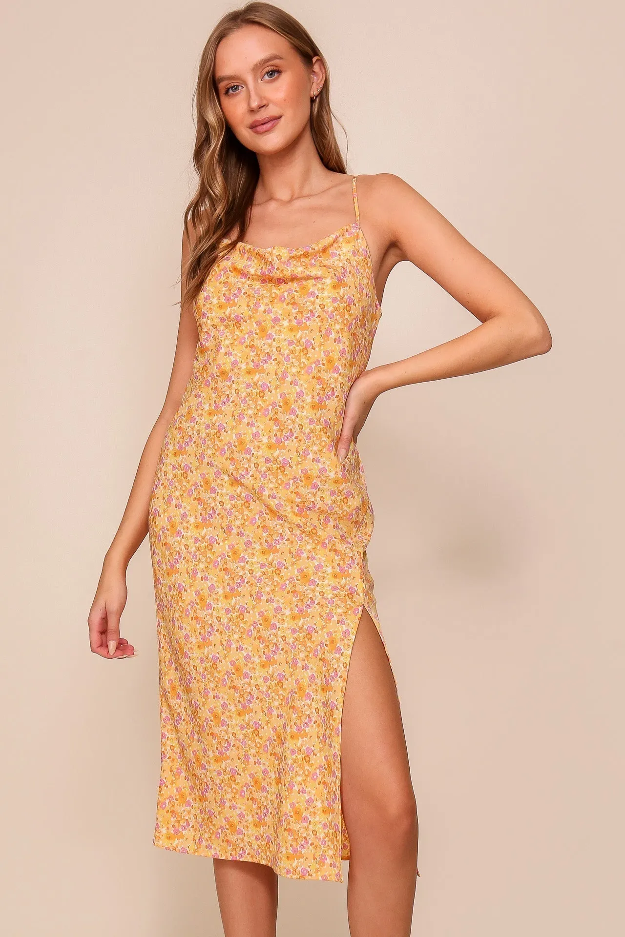 Adjustable Strap Cowl Neck Floral Print Midi Dress sold by Bellissima product image thumbnail 4
