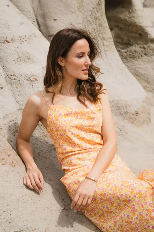 Adjustable Strap Cowl Neck Floral Print Midi Dress sold by Bellissima