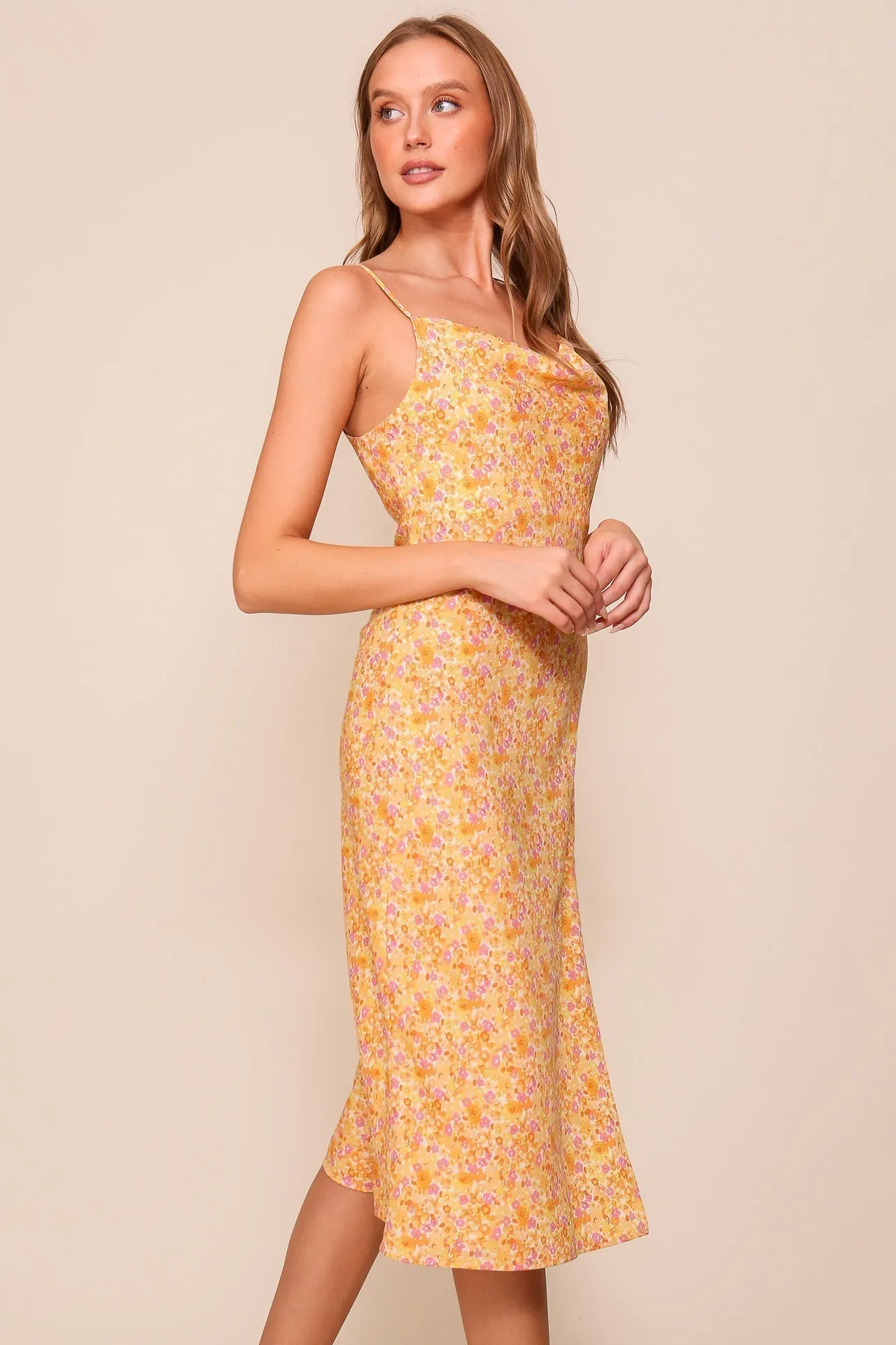 Adjustable Strap Cowl Neck Floral Print Midi Dress sold by Bellissima product image thumbnail 5