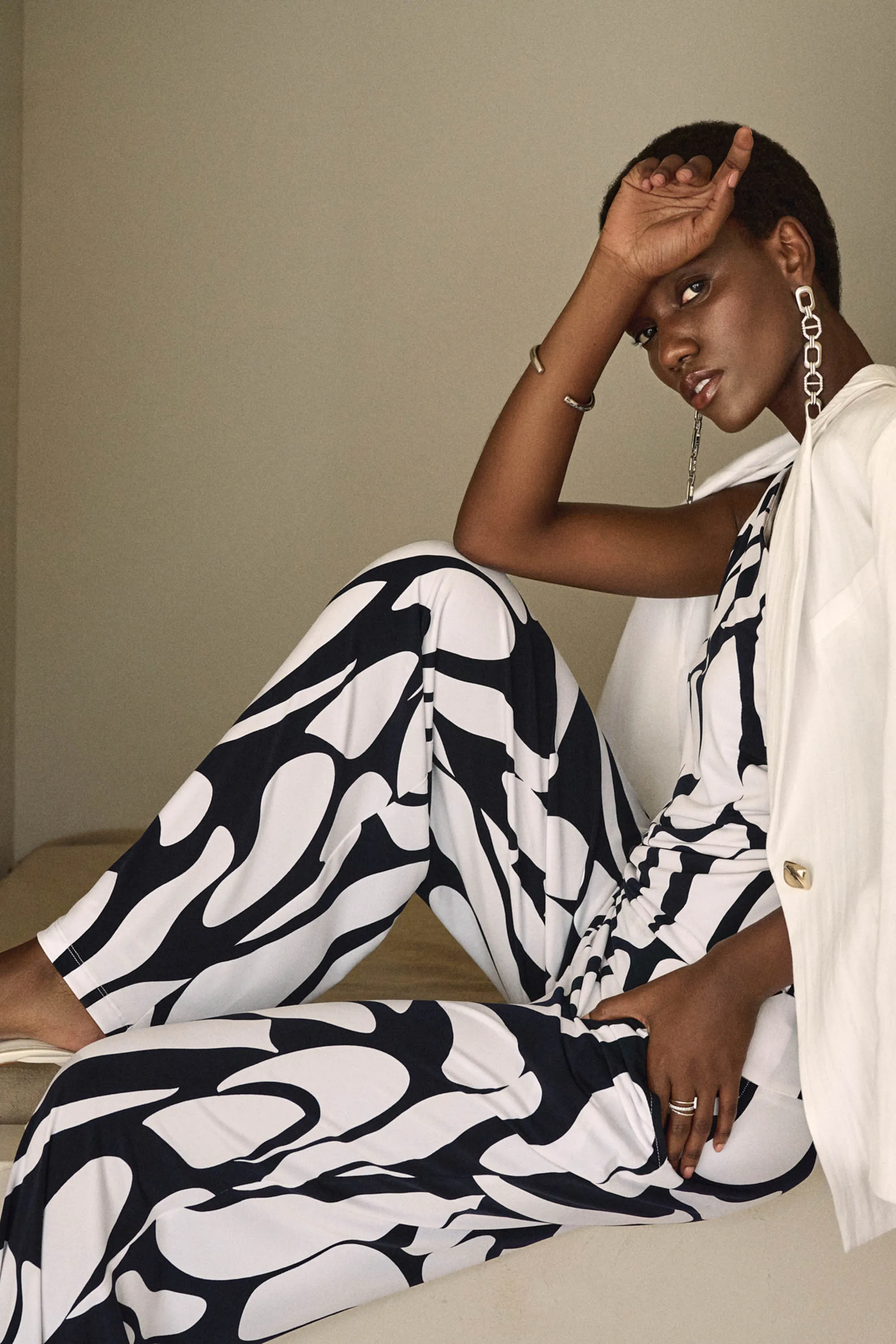 Silky Knit Geometric Print Wide-Leg Pants sold by Bellissima