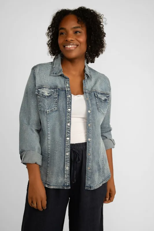 Rhinestone Denim Shirt sold by Bellissima