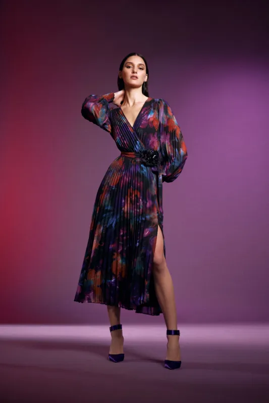 Floral Print Chiffon Pleated Midi Dress sold by Bellissima