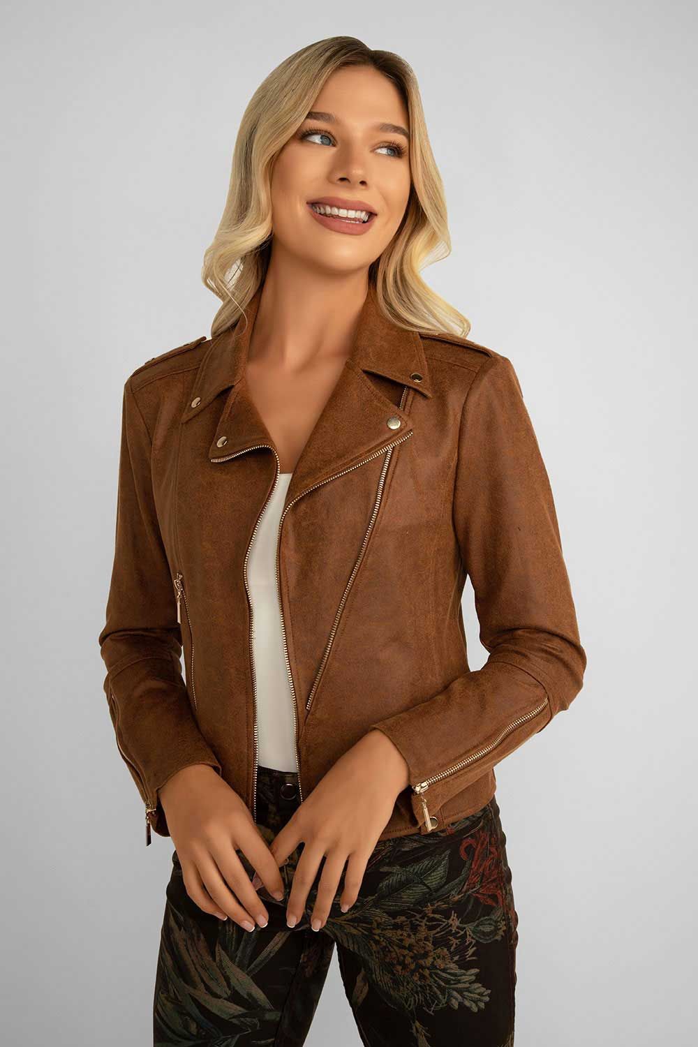 Classic Brown Moto Jacket sold by Bellissima