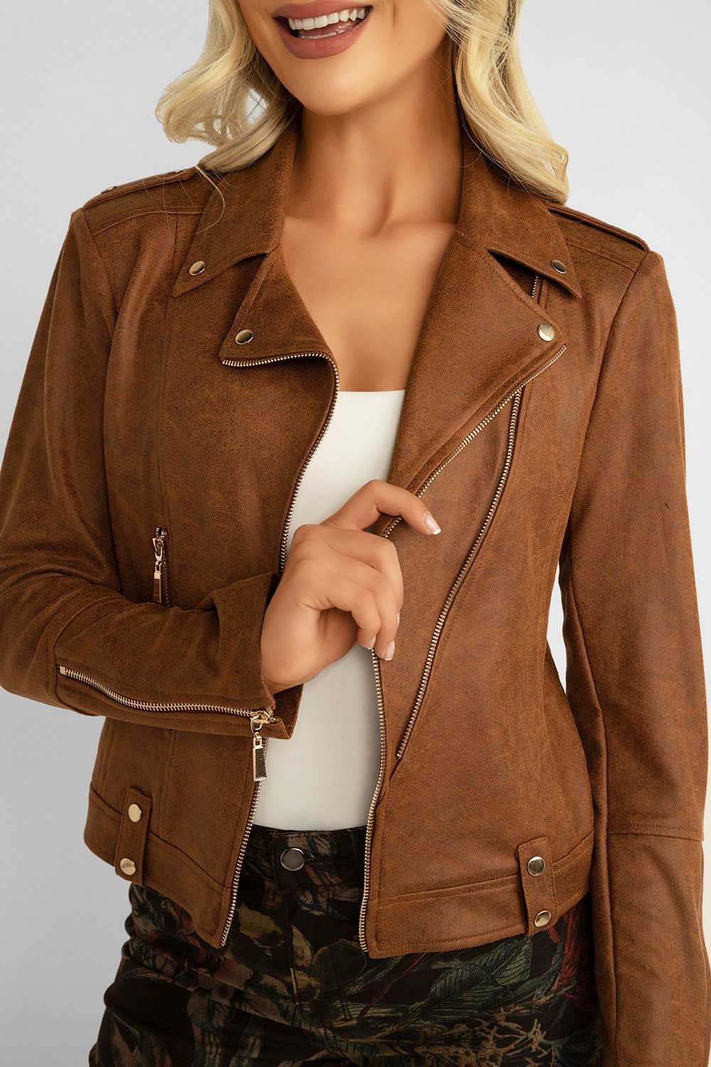 Classic Brown Moto Jacket sold by Bellissima product image thumbnail 3