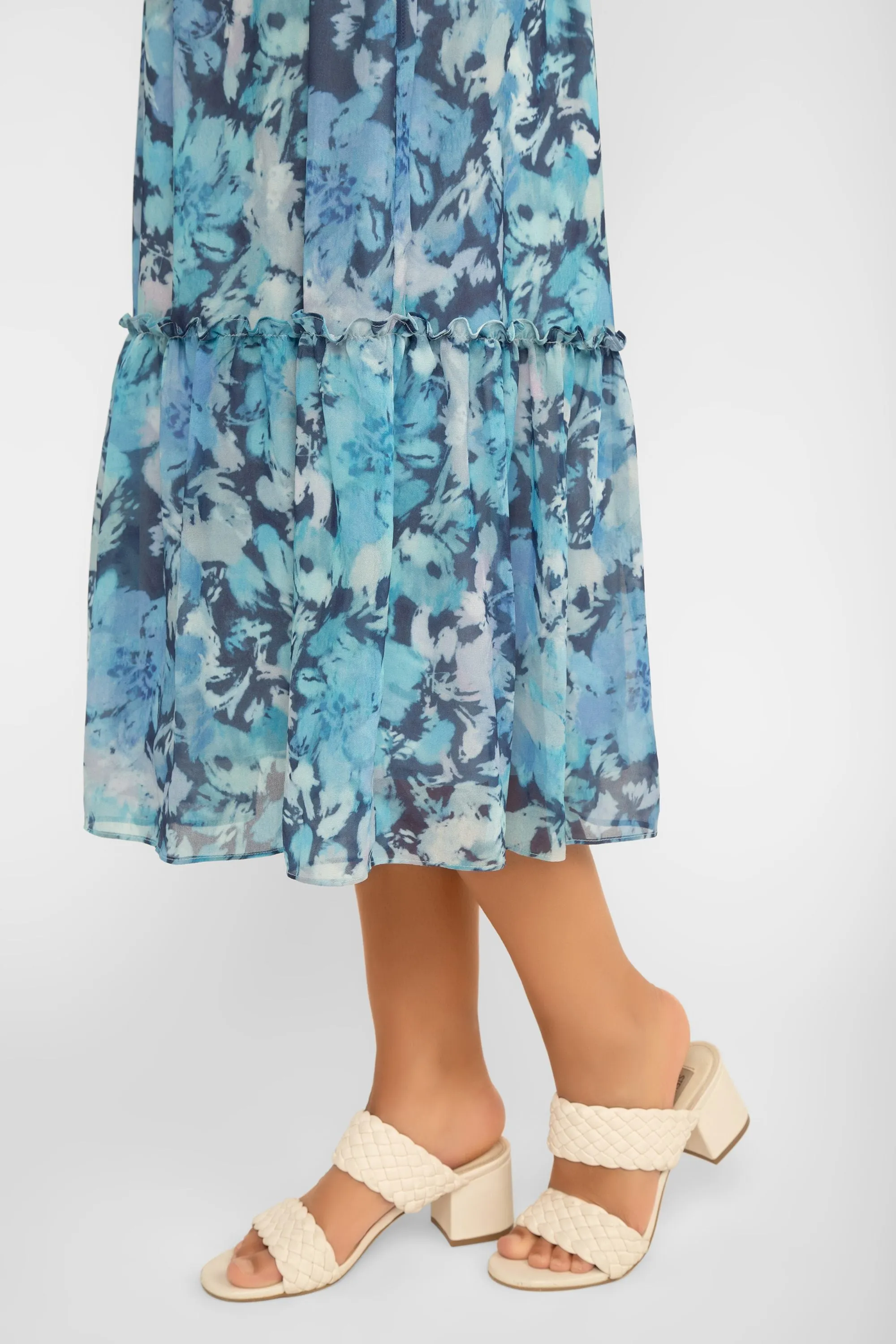 Long Sleeve Blue Printed Chiffon Dress sold by Bellissima product image thumbnail 5
