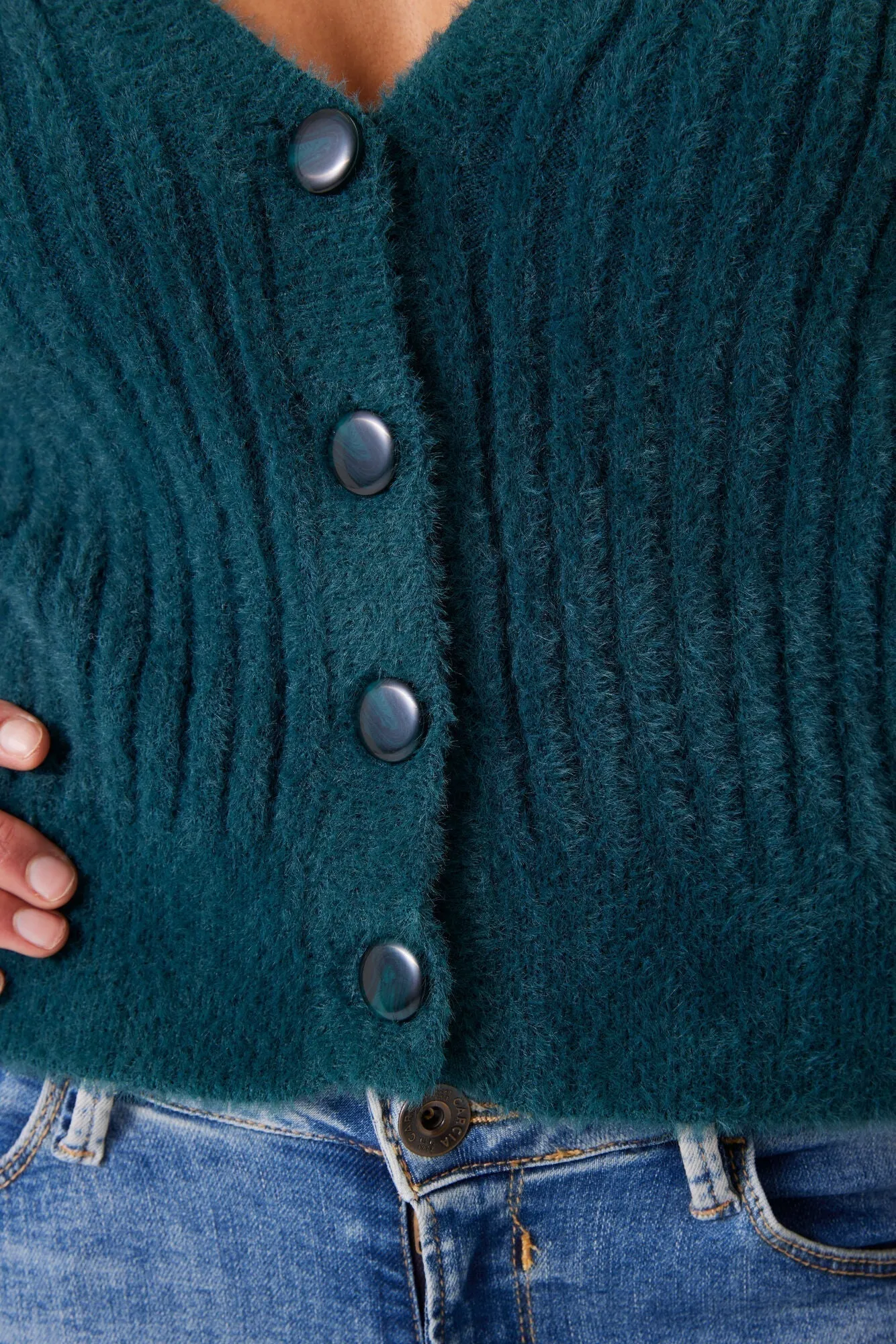 Fuzzy Ribbed Knit Cardigan sold by Bellissima product image thumbnail 2