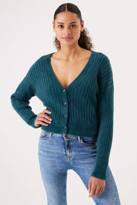 Fuzzy Ribbed Knit Cardigan sold by Bellissima