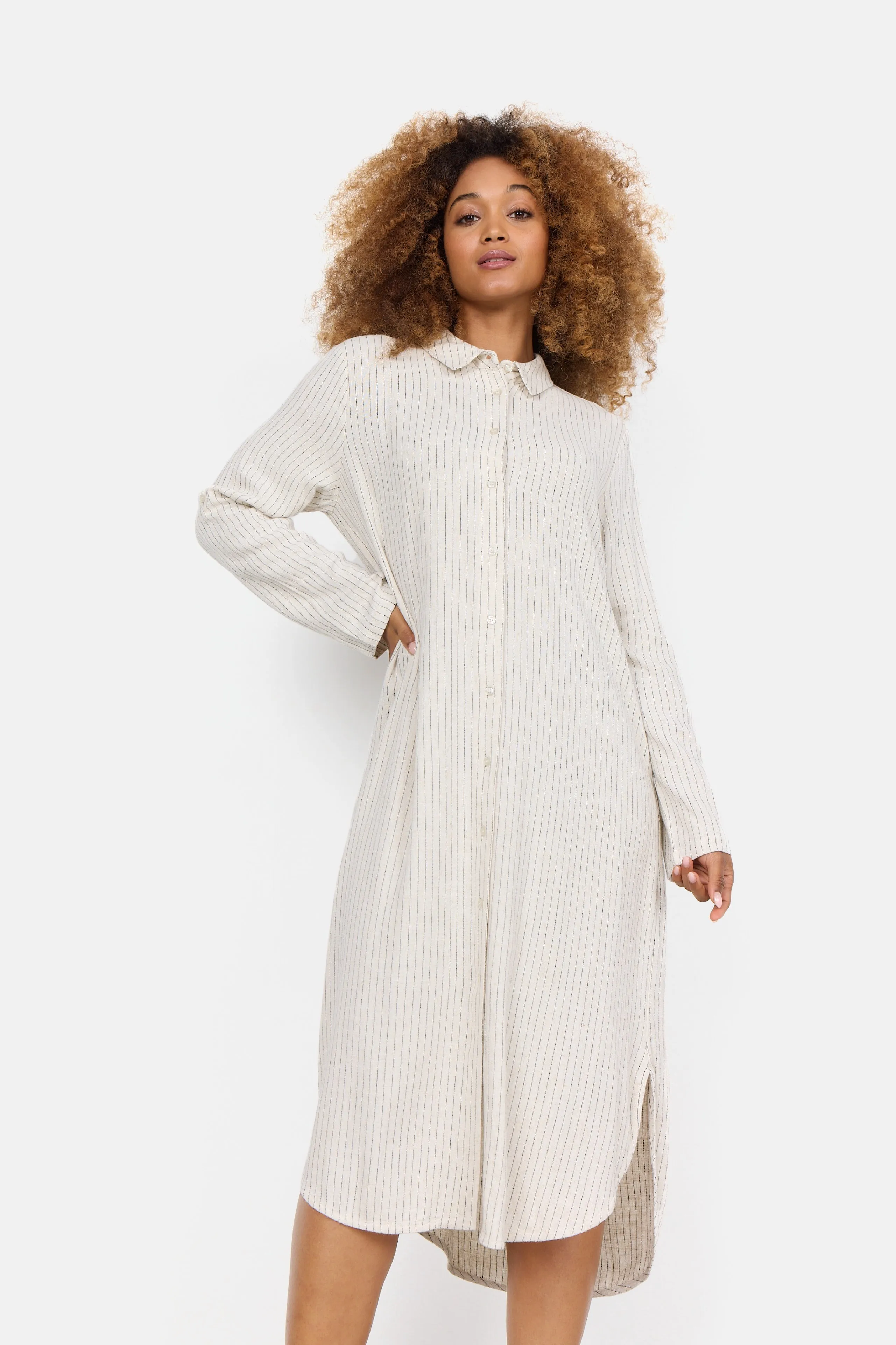 Pinstripe Viscose & Linen Midi Shirt Dress sold by Bellissima product image thumbnail 2