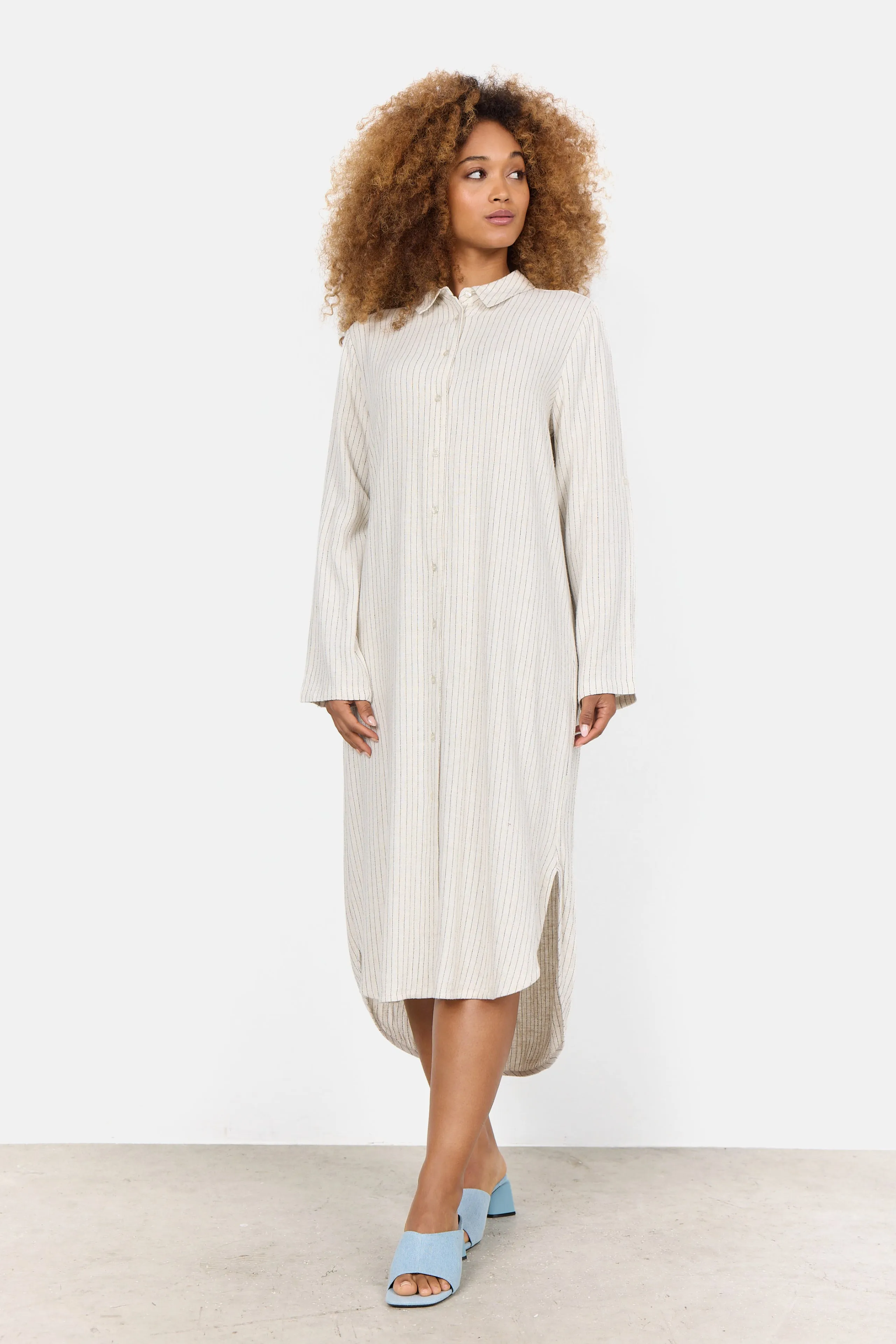 Pinstripe Viscose & Linen Midi Shirt Dress sold by Bellissima product image thumbnail 3