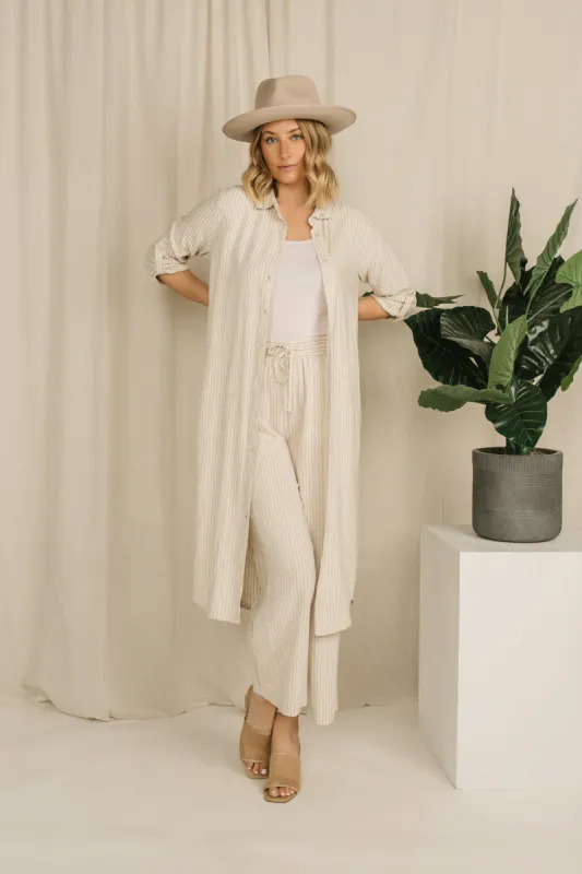 Pinstripe Viscose & Linen Midi Shirt Dress sold by Bellissima