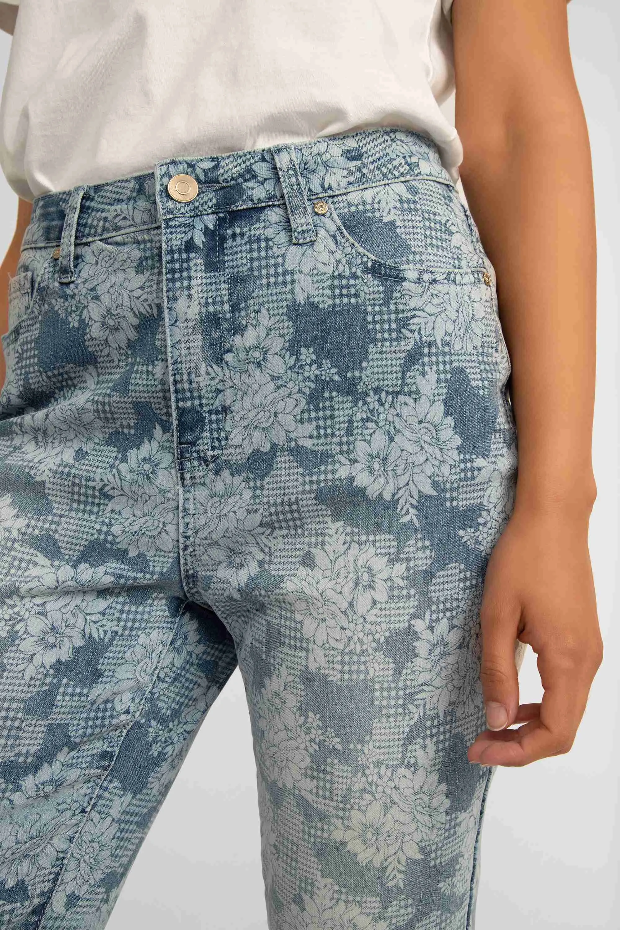5 Pocket Washed Out Floral Jean Capris sold by Bellissima product image thumbnail 3