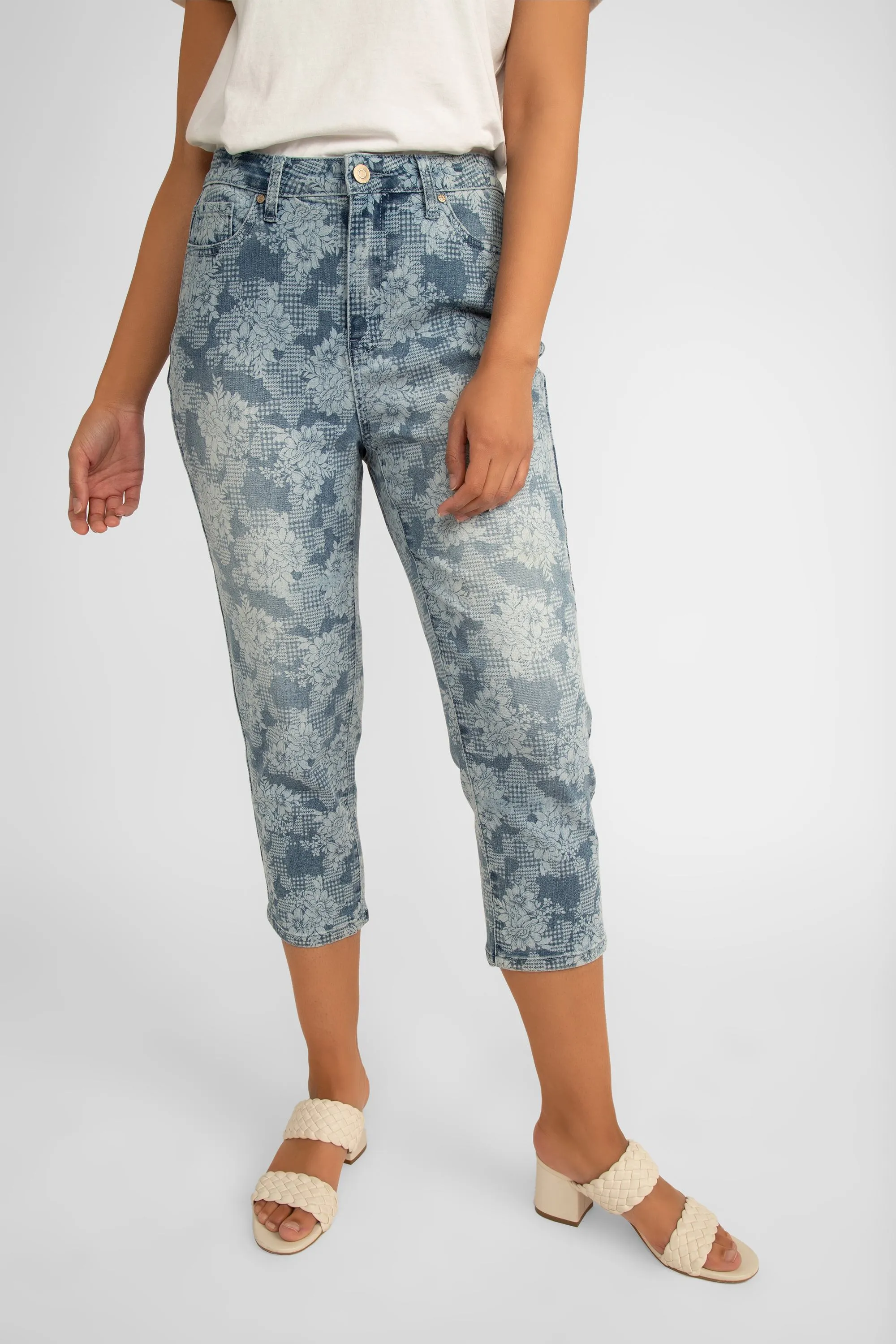 5 Pocket Washed Out Floral Jean Capris sold by Bellissima