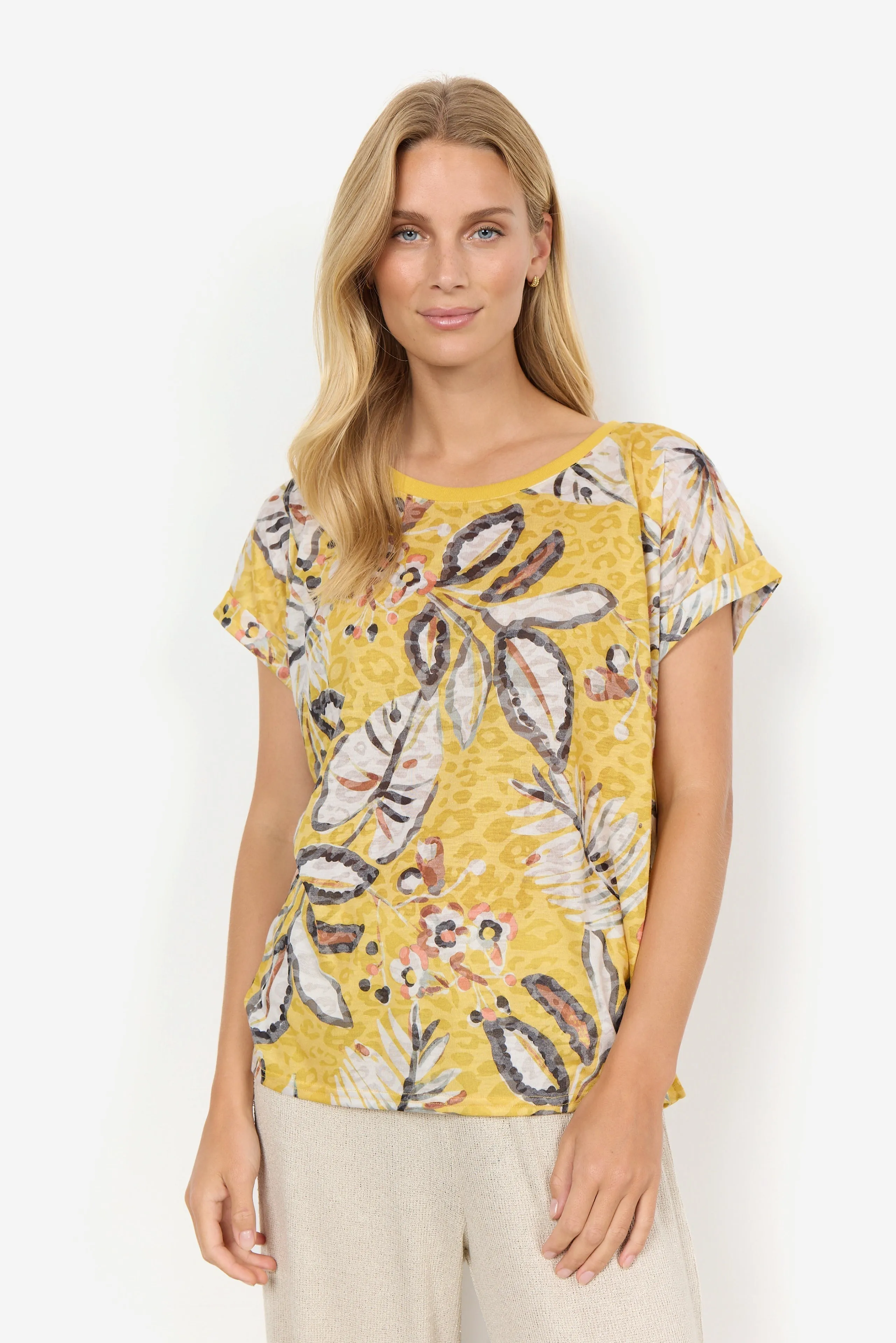 Yellow Floral Burnout Tee sold by Bellissima