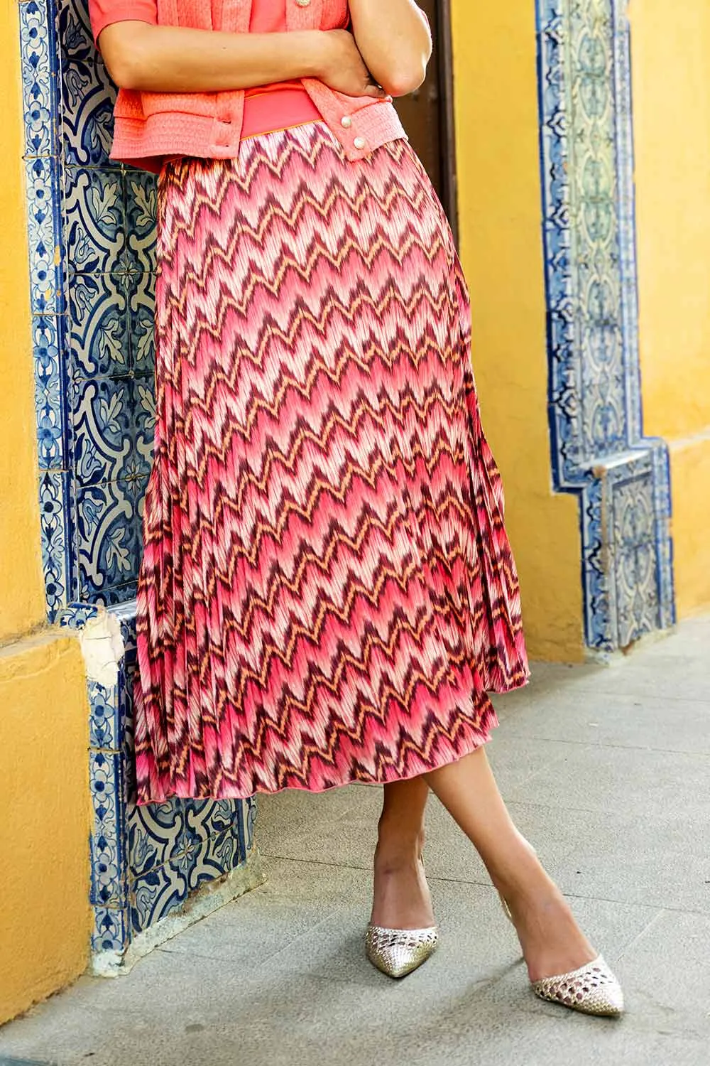 Zigzag Print Pleated Midi Skirt sold by Bellissima