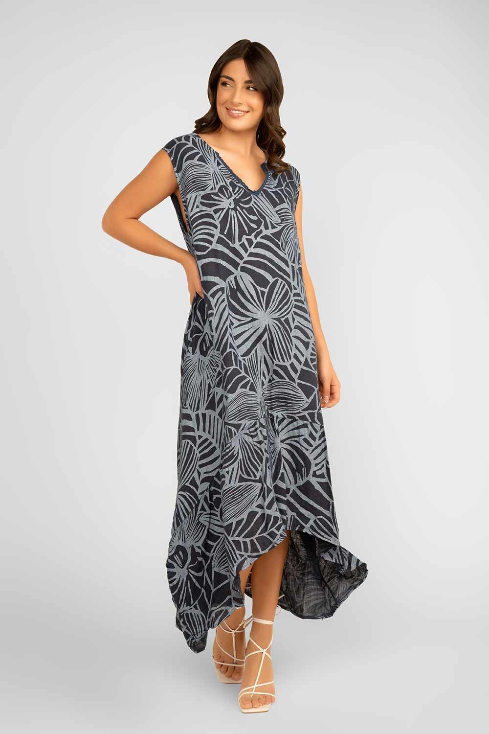 Tropical Print Linen Dress sold by Bellissima