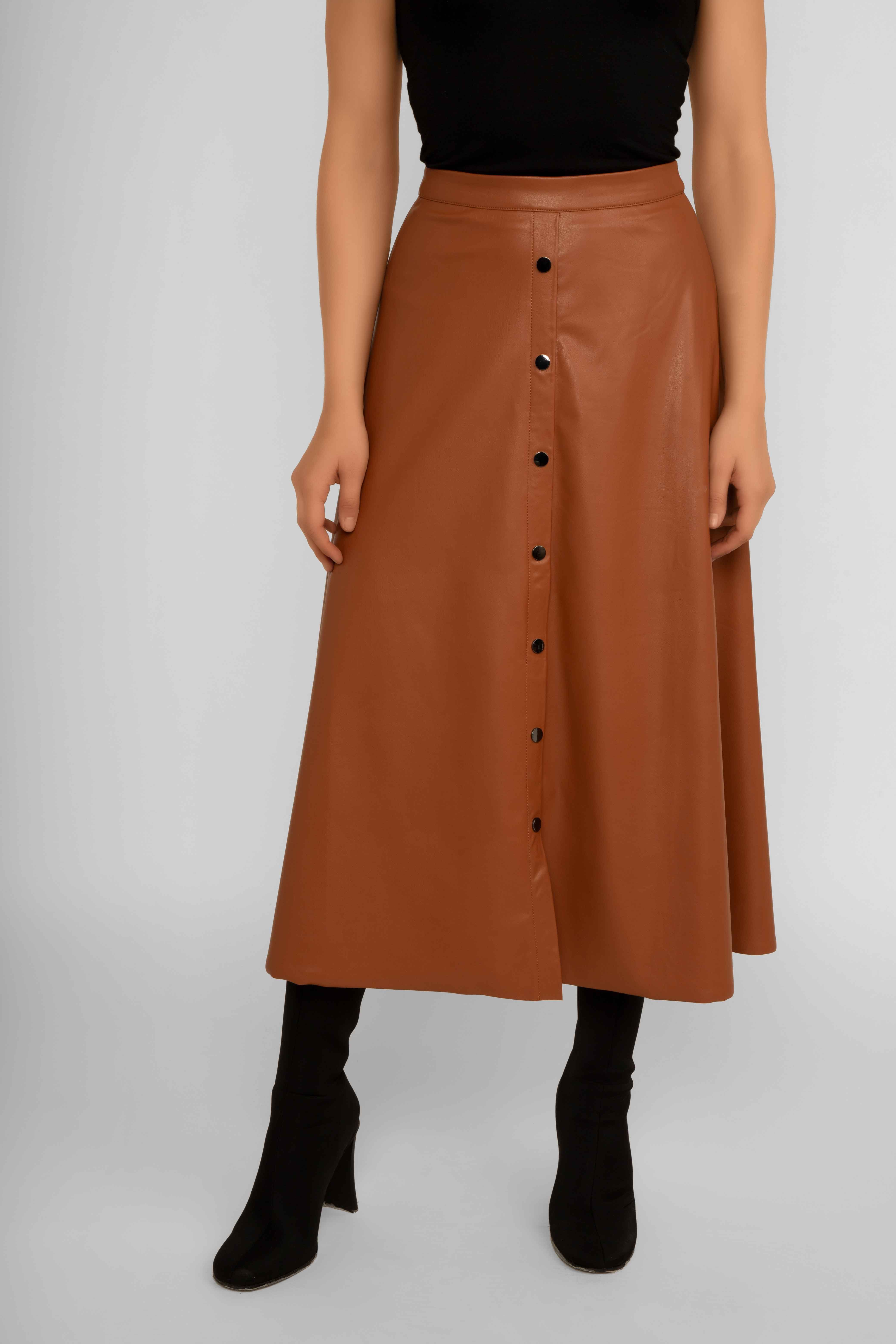 Faux Leather Button Front Skirt sold by Bellissima product image thumbnail 3