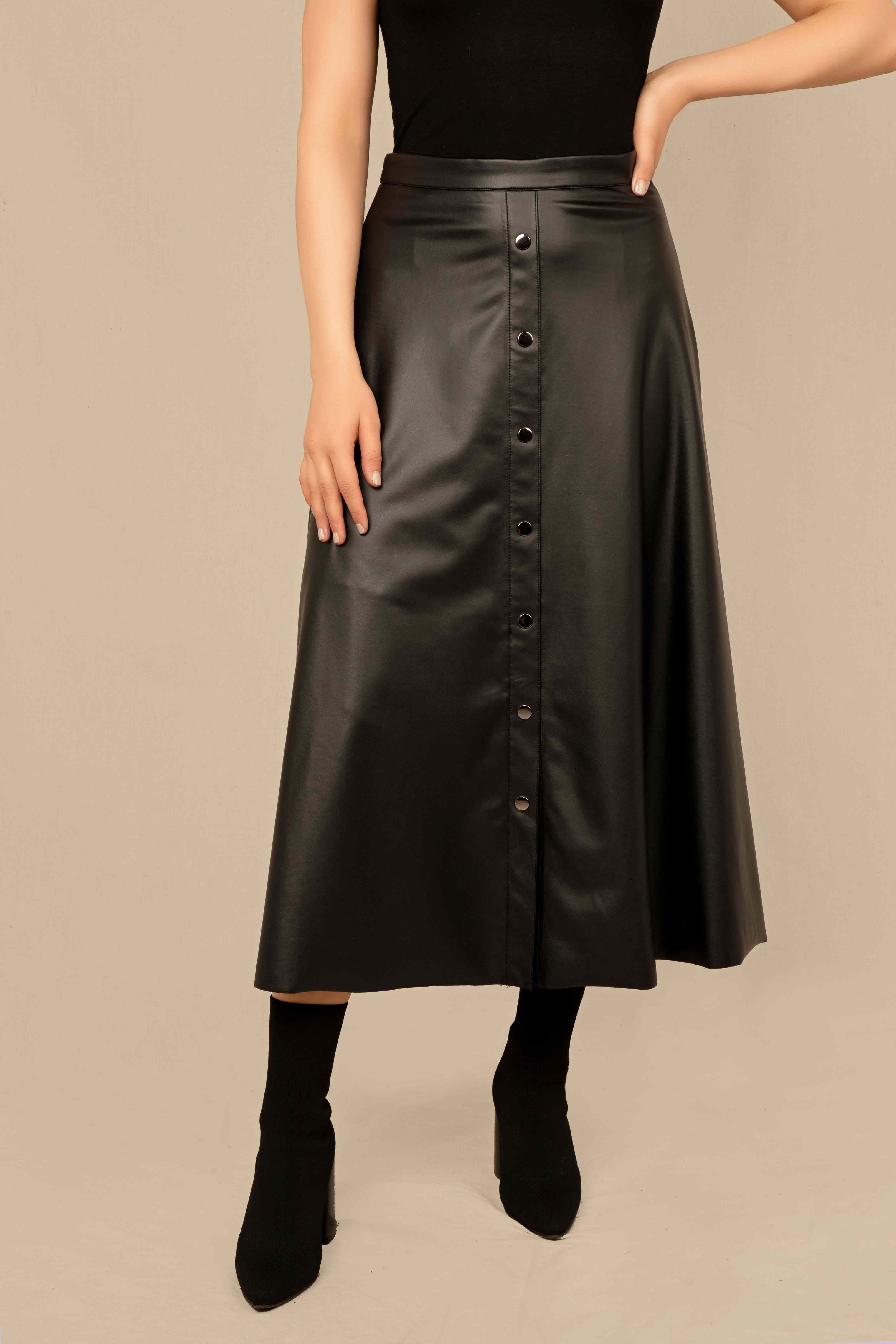 Faux Leather Button Front Skirt sold by Bellissima