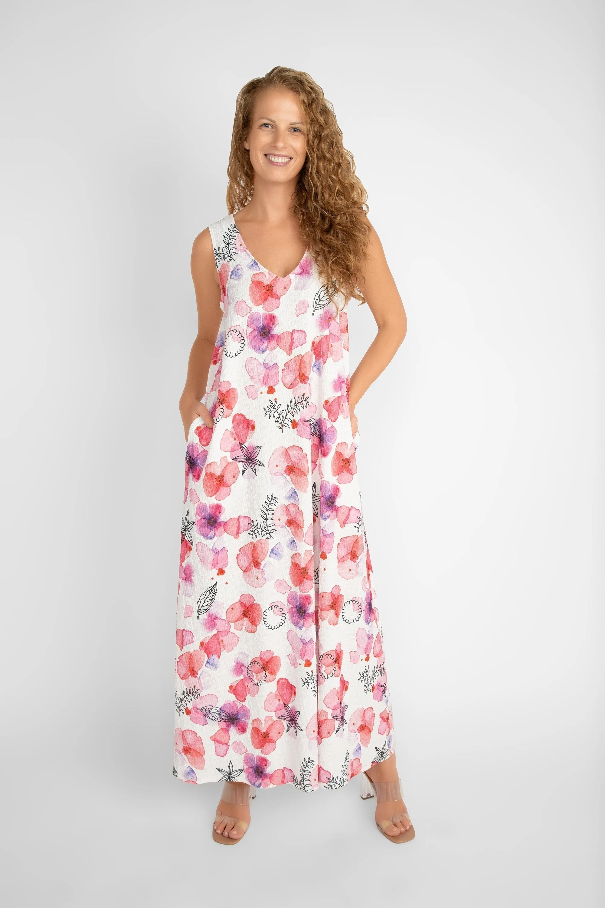 White With Pink Florals Maxi Dress sold by Bellissima product image thumbnail 4