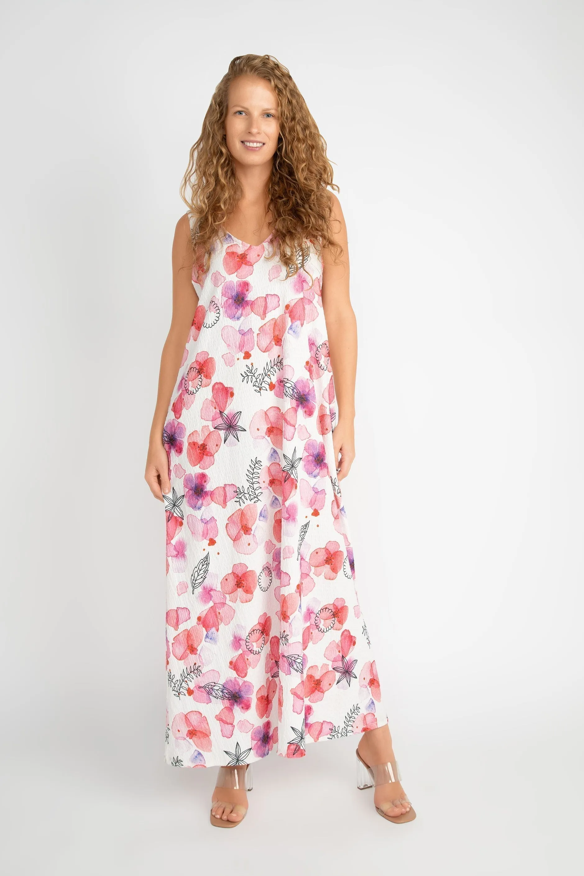 White With Pink Florals Maxi Dress sold by Bellissima