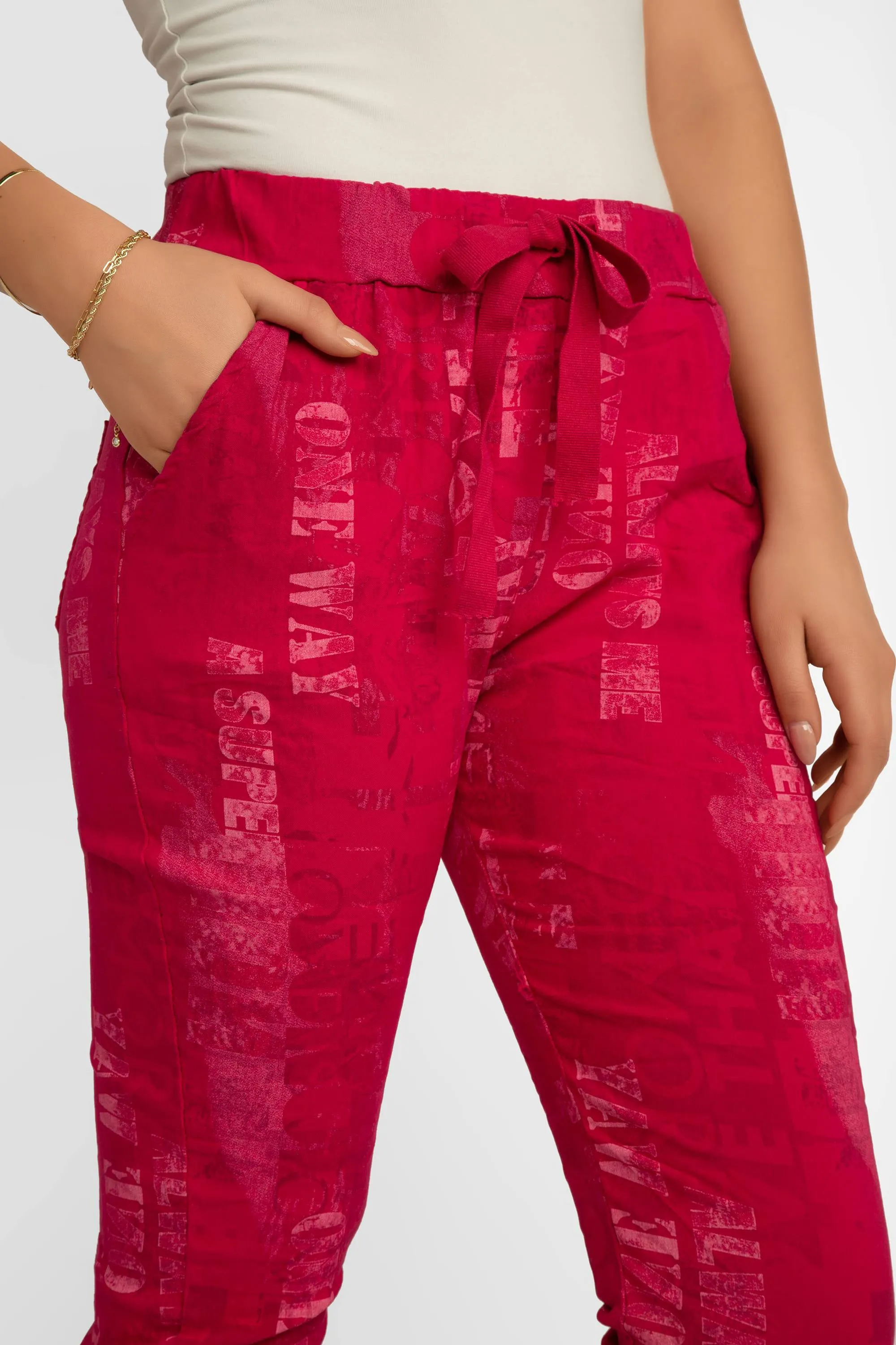 Pink Font Print Crinkle Pants sold by Bellissima product image thumbnail 5