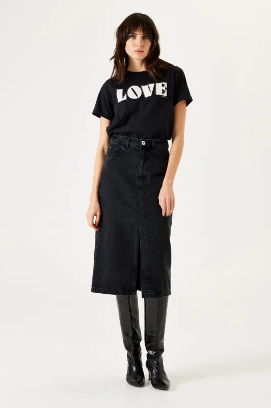 Long Denim Skirt with Front Slit sold by Bellissima