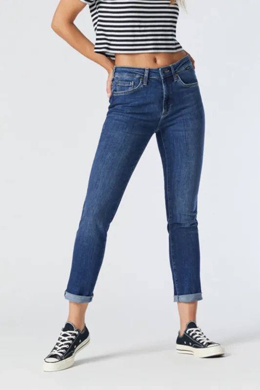 Kathleen Slim Boyfriend Jeans - Mid Feather Blue sold by Bellissima