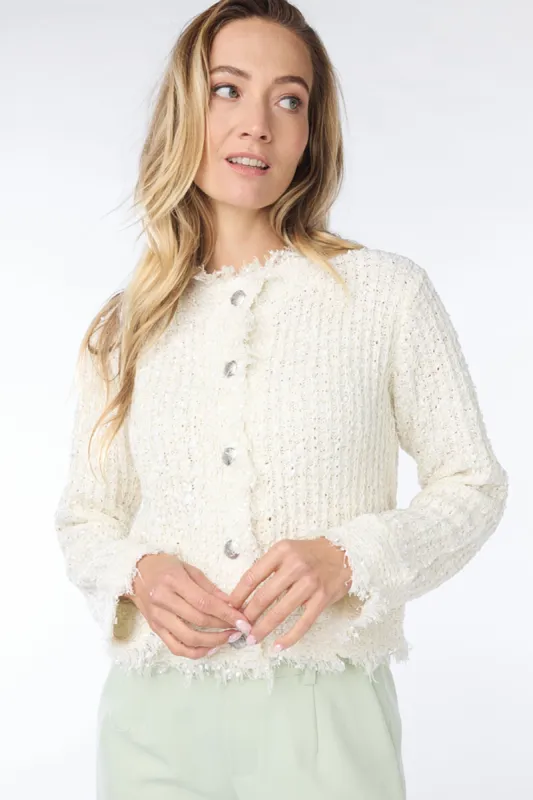 Fuzzy Tweed Cardigan sold by Bellissima