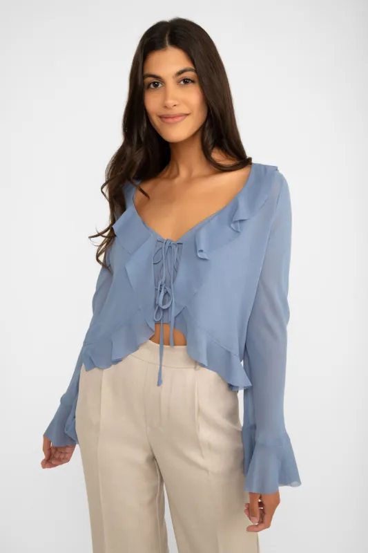 Cropped Long Sleeve Ruffle Blouse sold by Bellissima