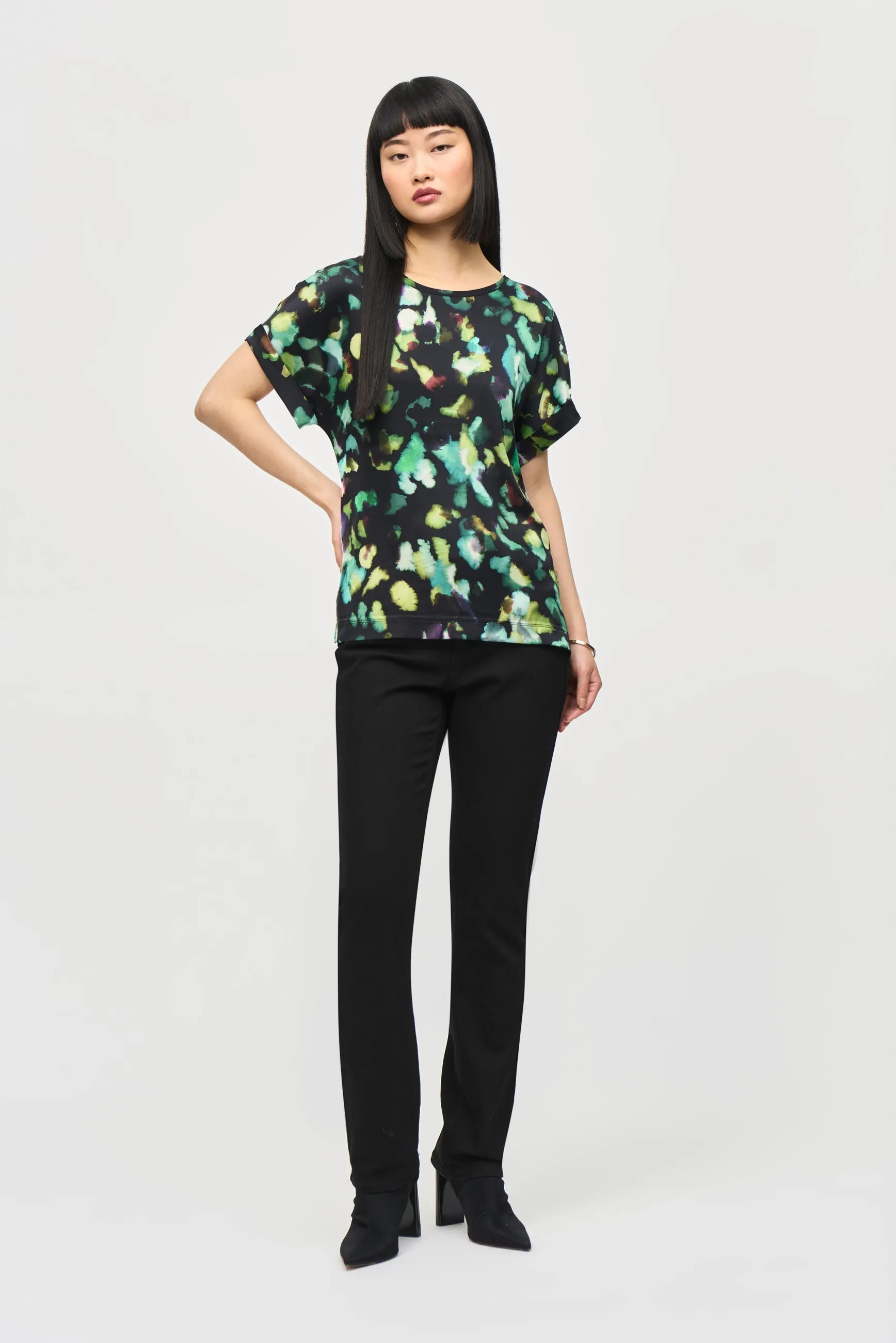 Satin Front Abstract Print Short Sleeve Top sold by Bellissima product image thumbnail 4