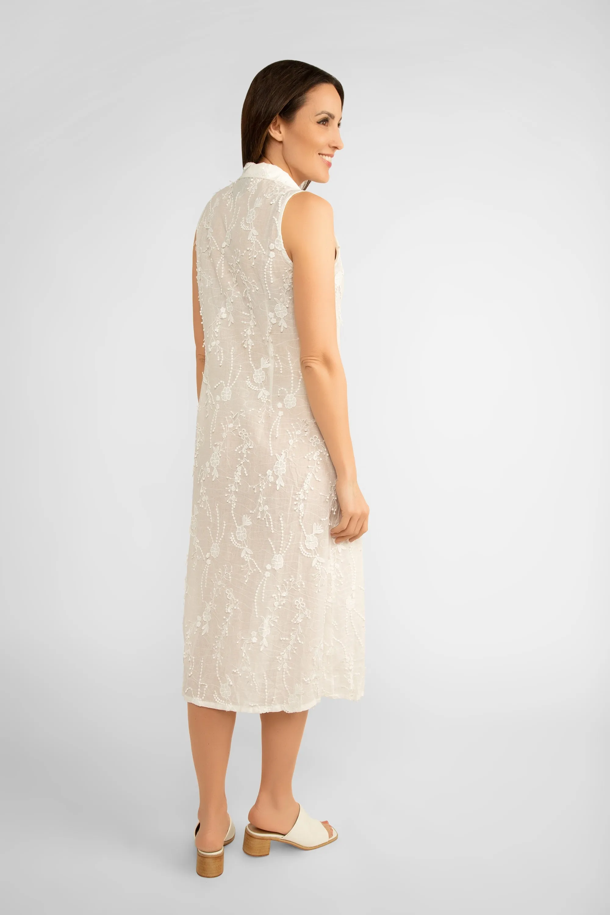 Sleeveless White Embroidered Midi Dress With Pockets sold by Bellissima product image thumbnail 5