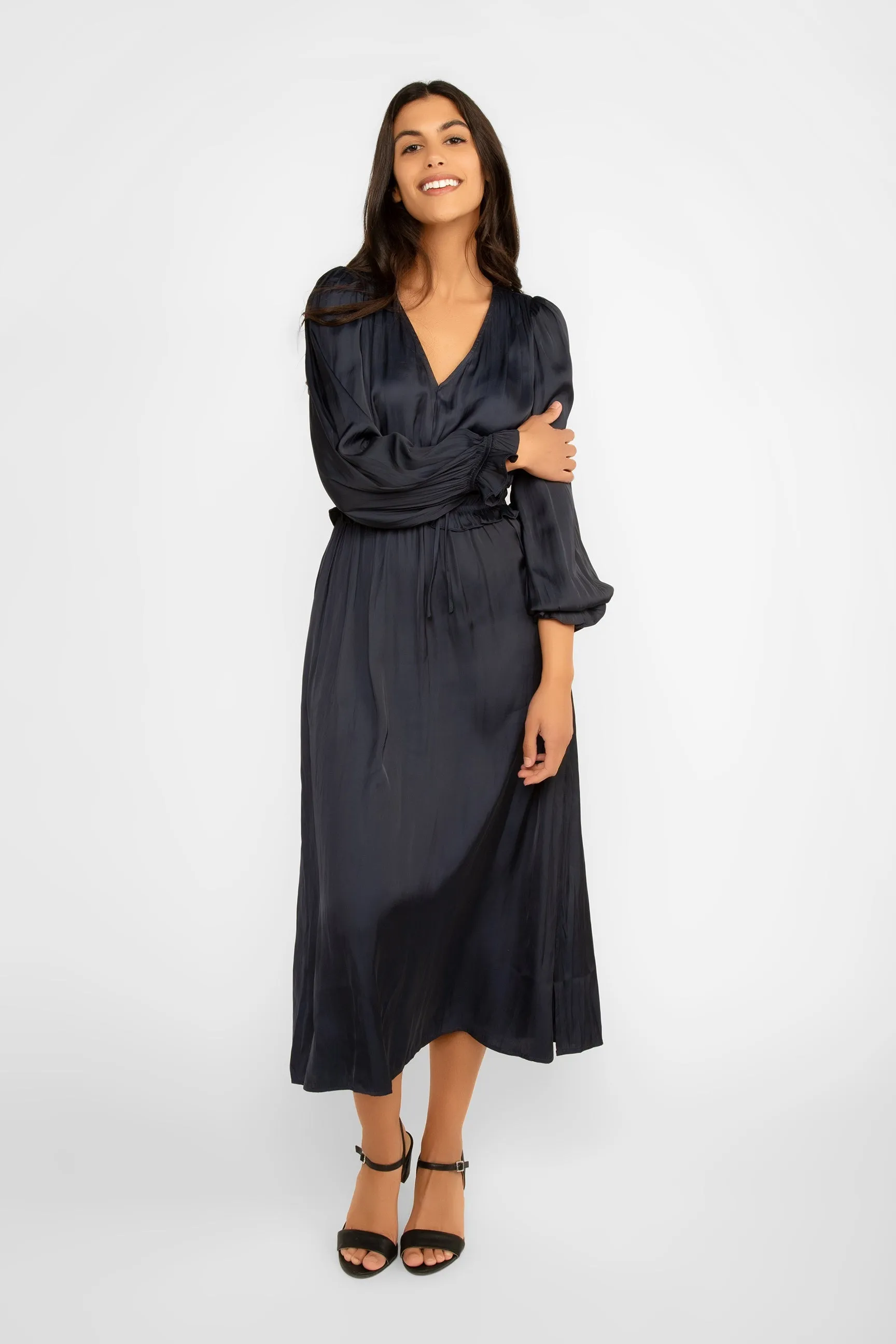 Long Sleeve Satin Midi Dress sold by Bellissima