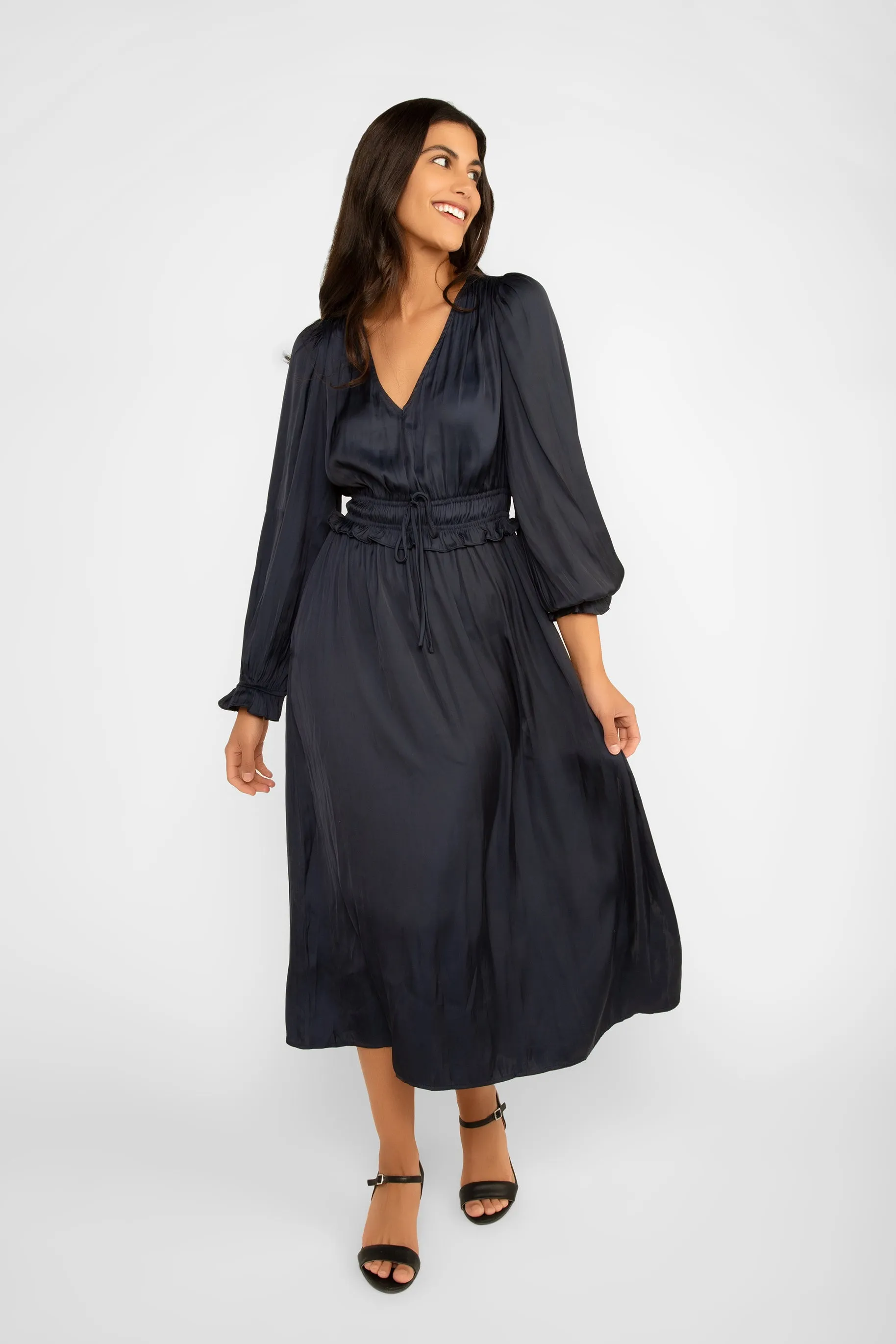 Long Sleeve Satin Midi Dress sold by Bellissima product image thumbnail 5