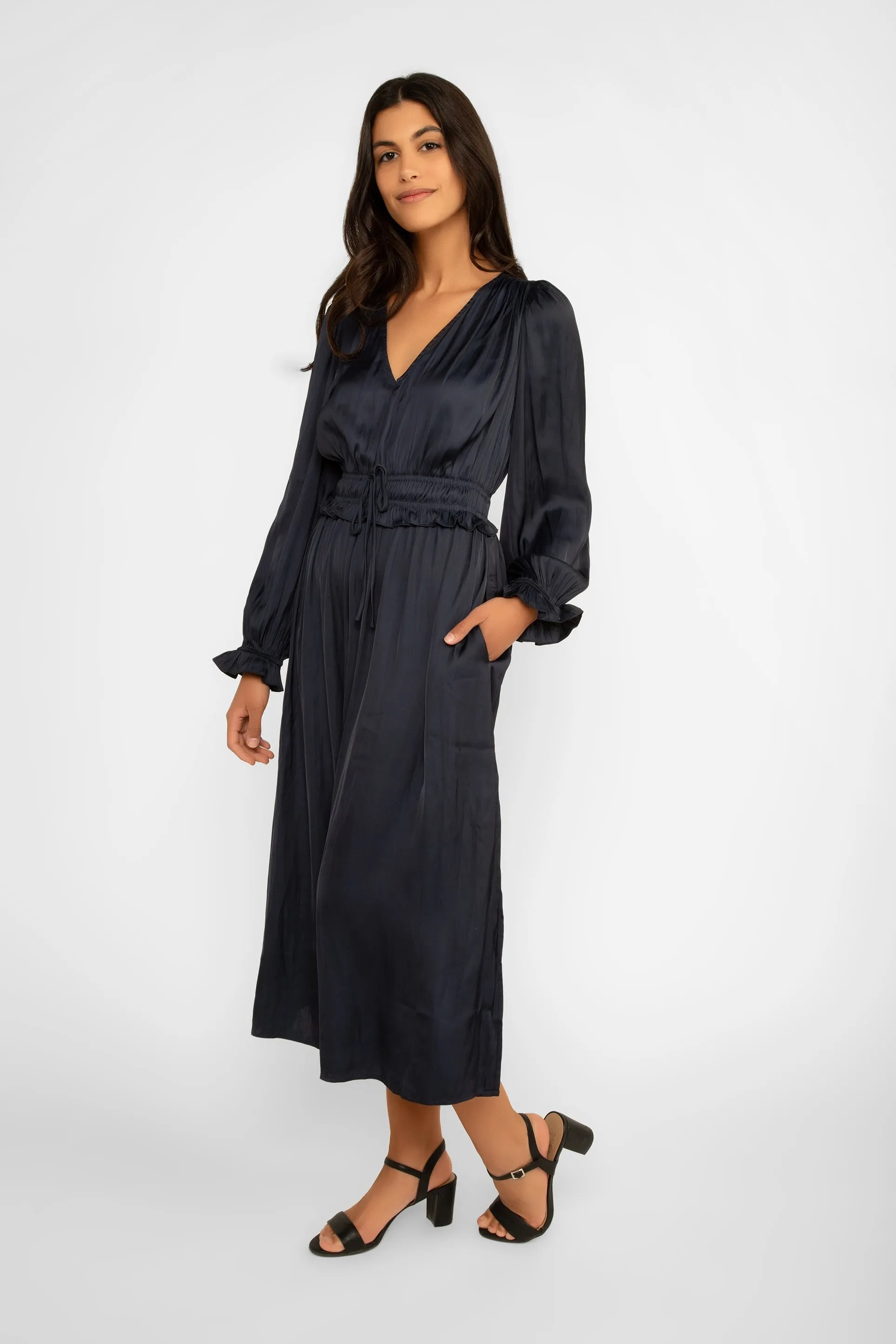 Long Sleeve Satin Midi Dress sold by Bellissima product image thumbnail 2