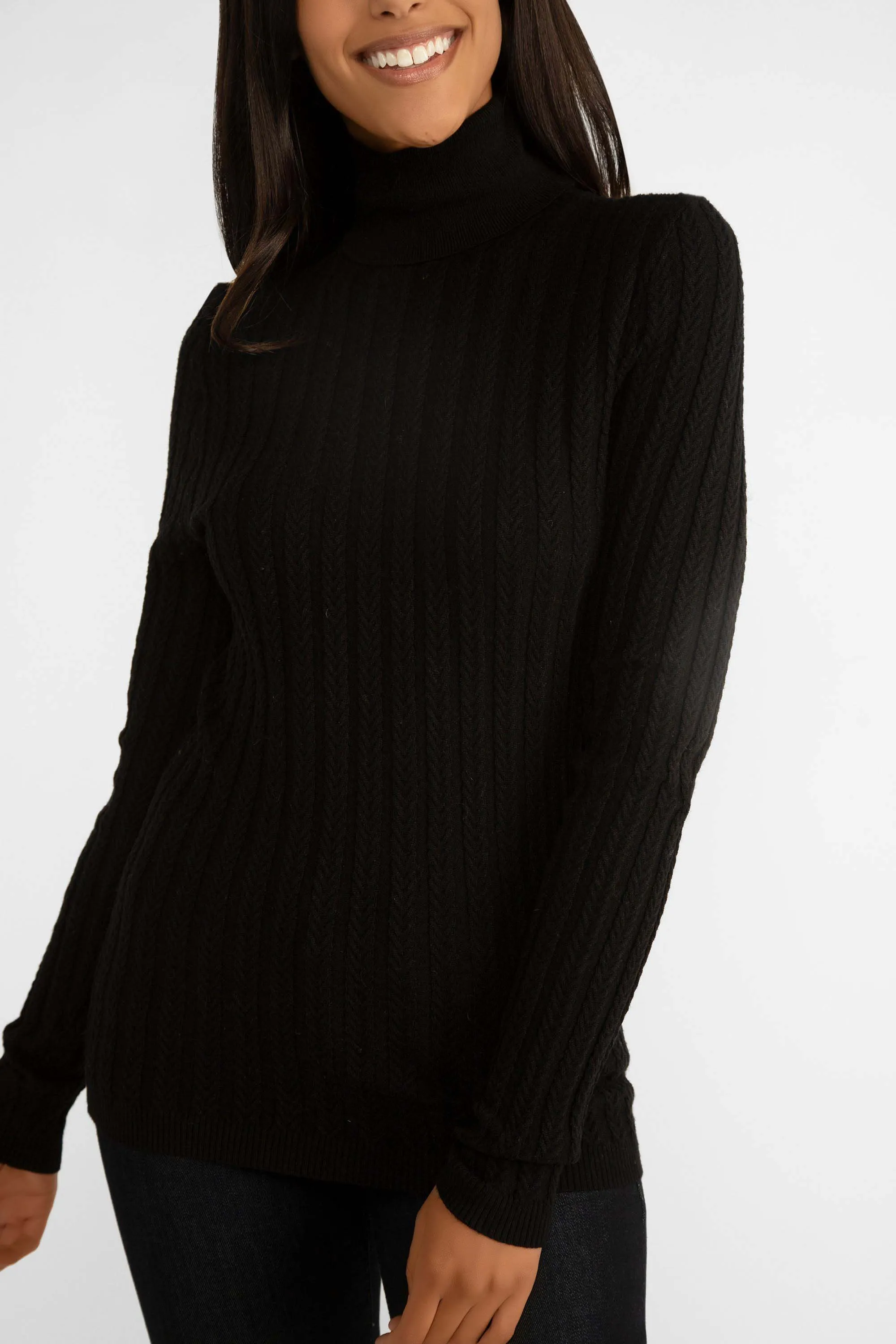 Chevron Novelty Ribbed Fine Gauge Turtleneck Sweater sold by Bellissima product image thumbnail 3