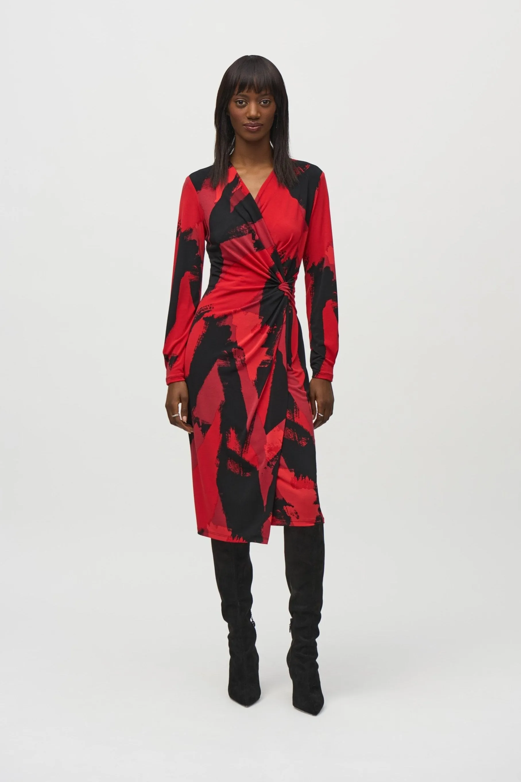 Elegant Silky Knit Abstract Print Wrap Dress sold by Bellissima