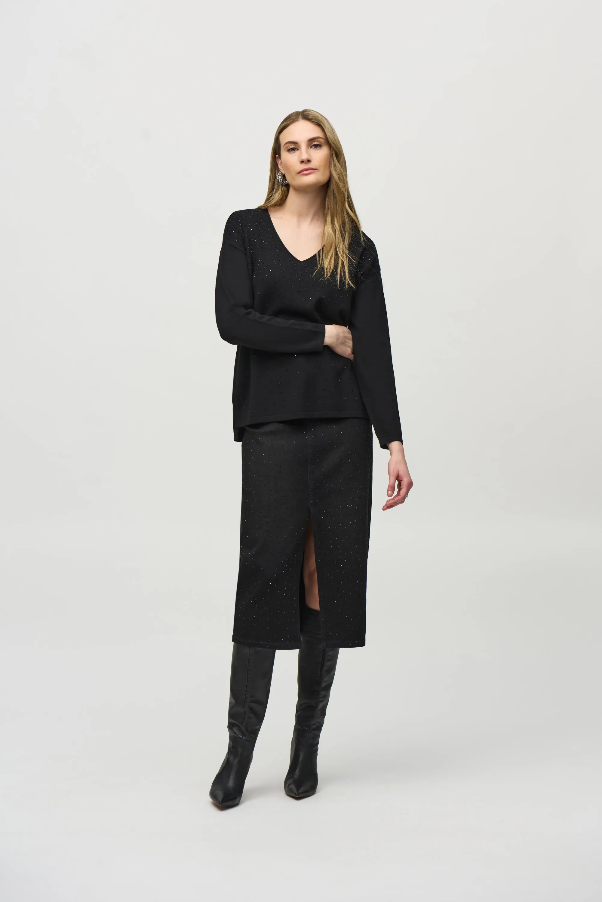 Sweater Knit Rhinestone V-Neck Pullover sold by Bellissima product image thumbnail 3