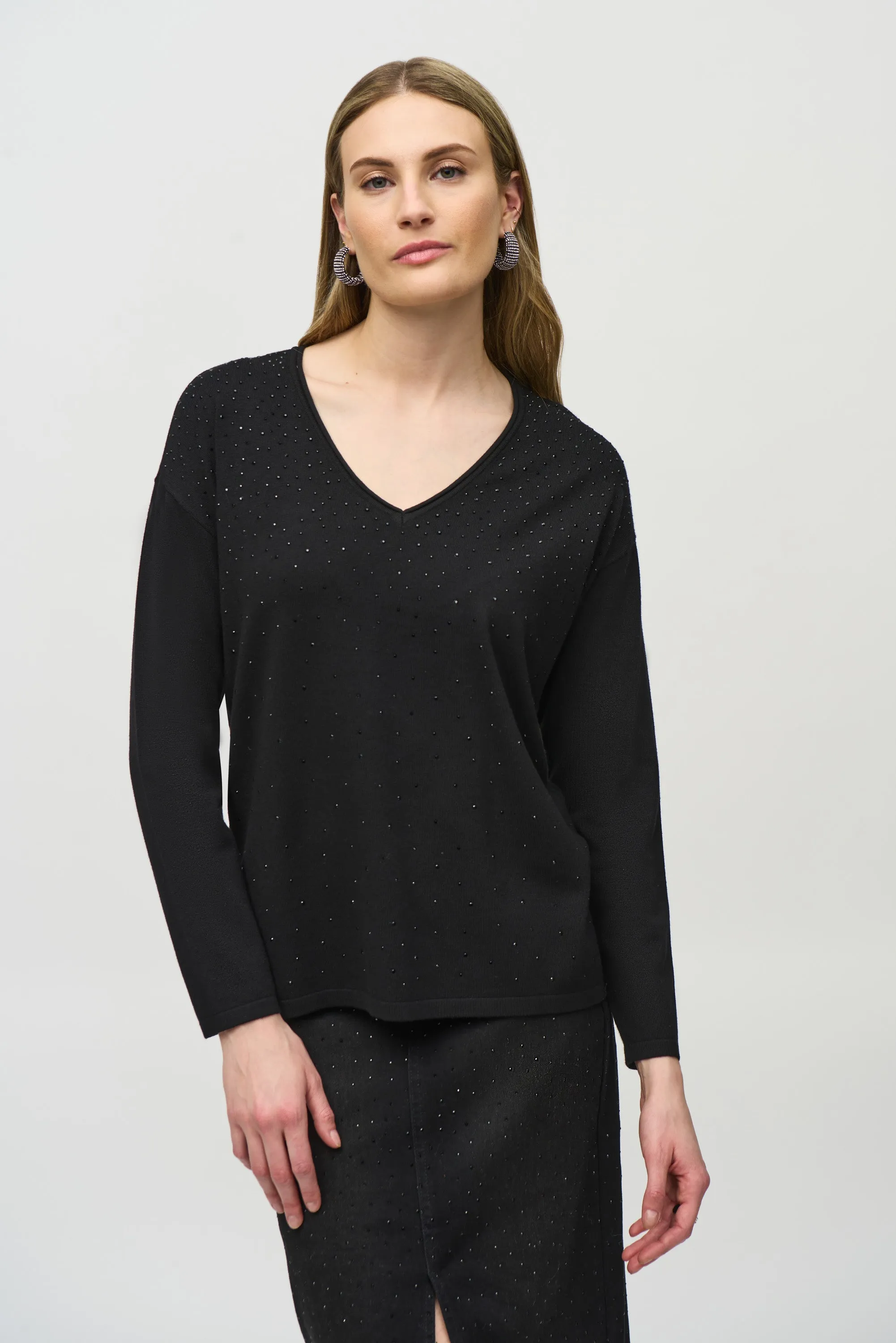 Sweater Knit Rhinestone V-Neck Pullover sold by Bellissima product image thumbnail 2