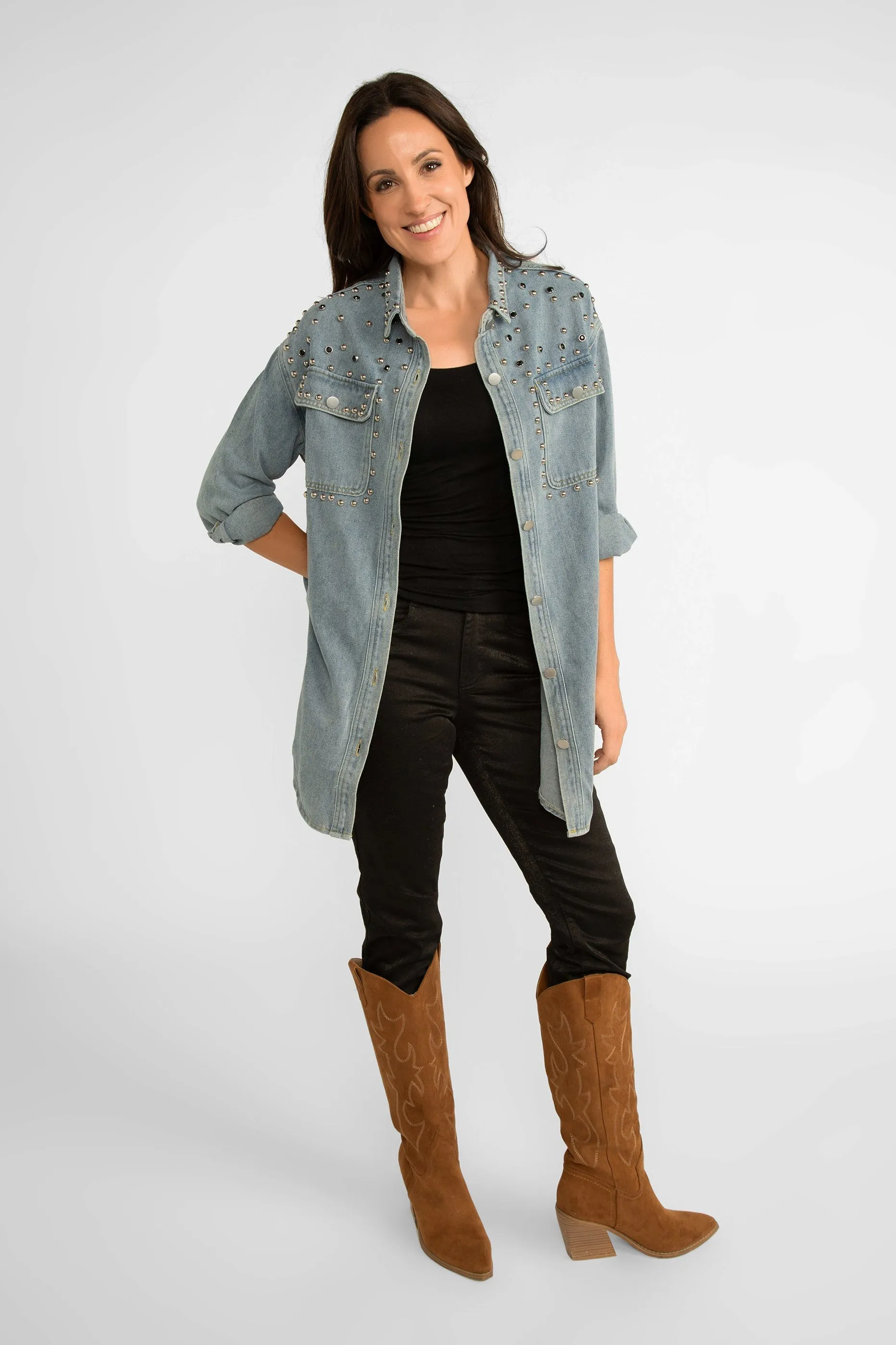 Long Sleeve Beaded Denim Shirt sold by Bellissima product image thumbnail 4