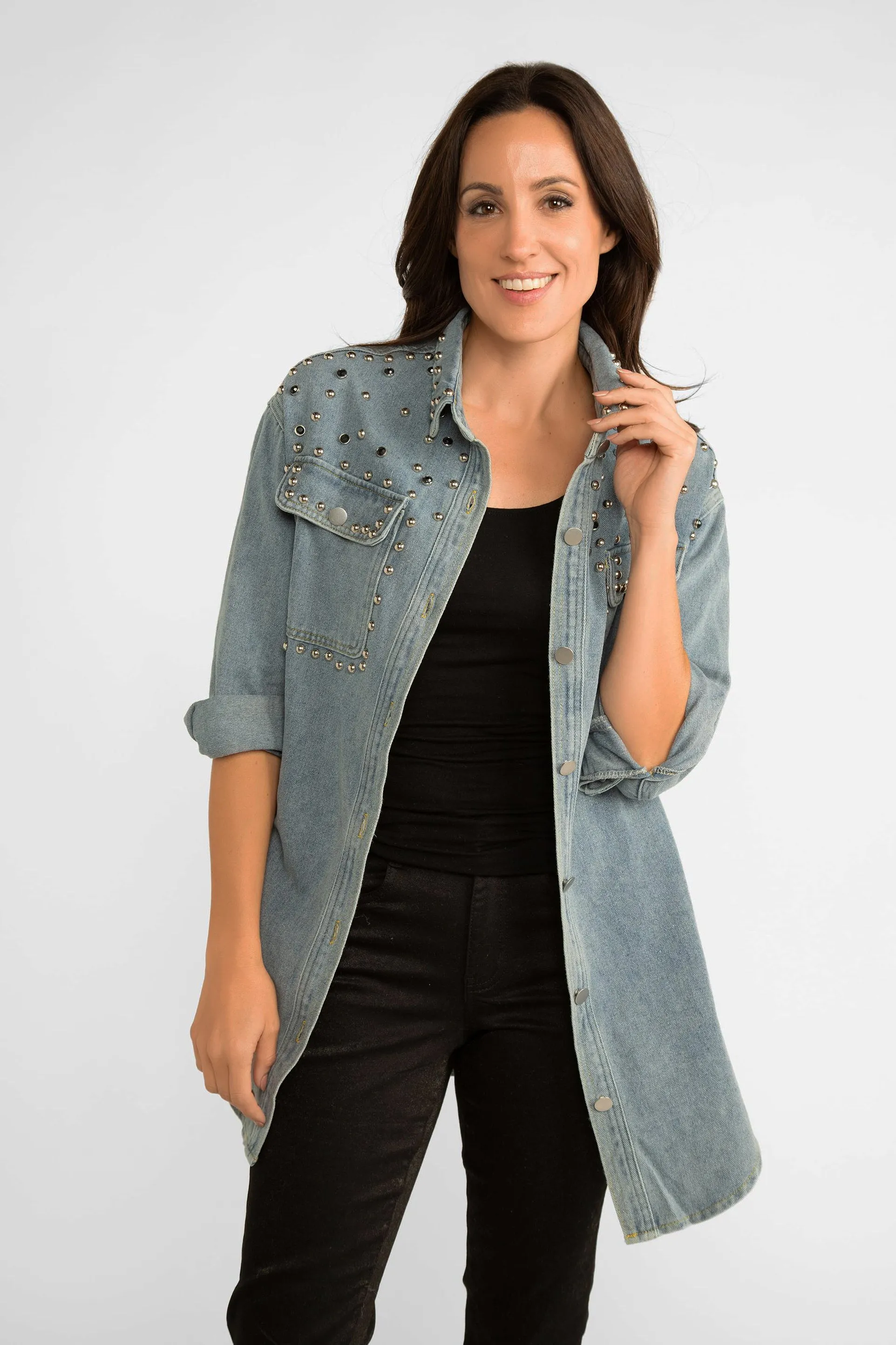 Long Sleeve Beaded Denim Shirt sold by Bellissima product image thumbnail 3