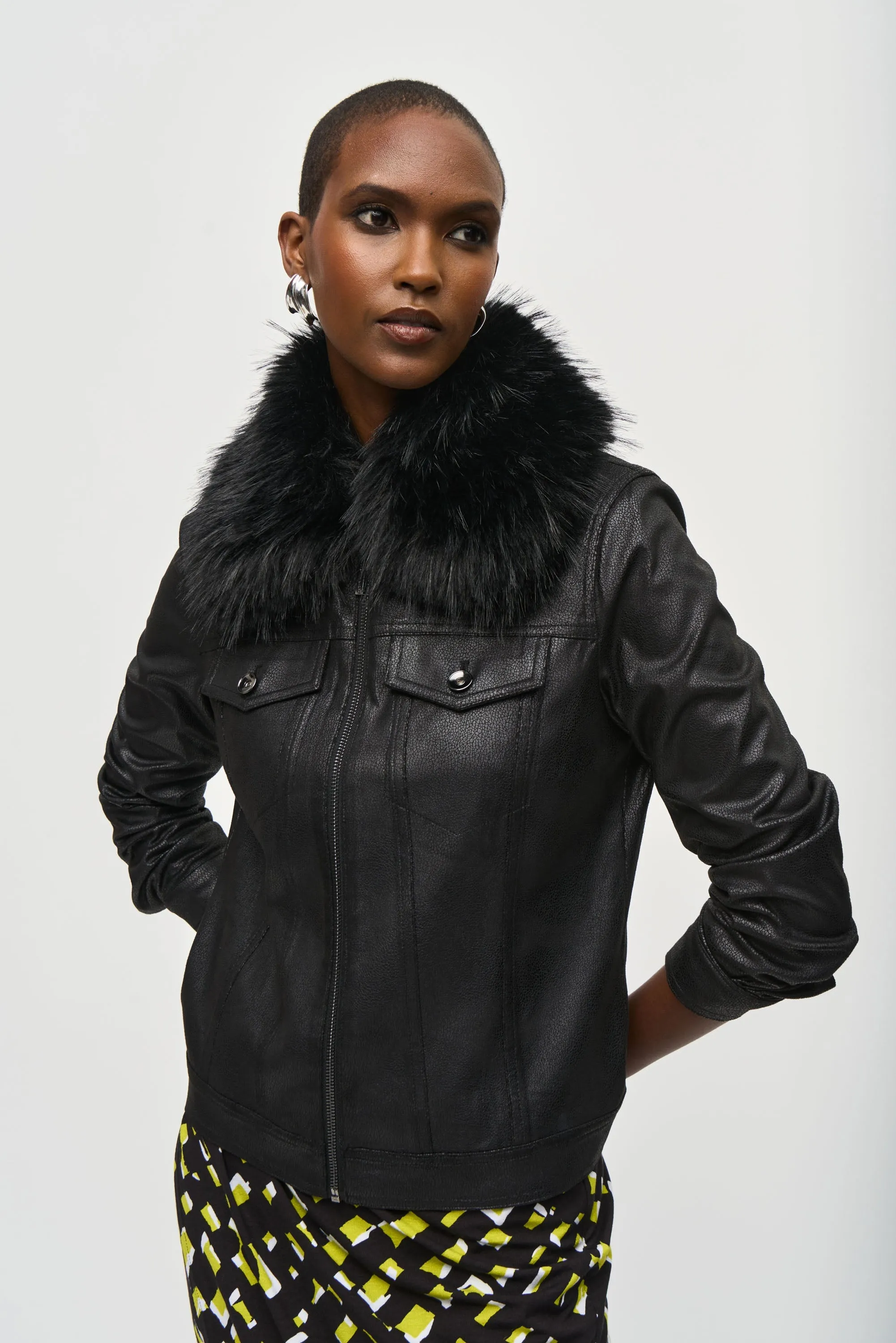 Faux Fur Collar Suede Jacket sold by Bellissima product image thumbnail 3
